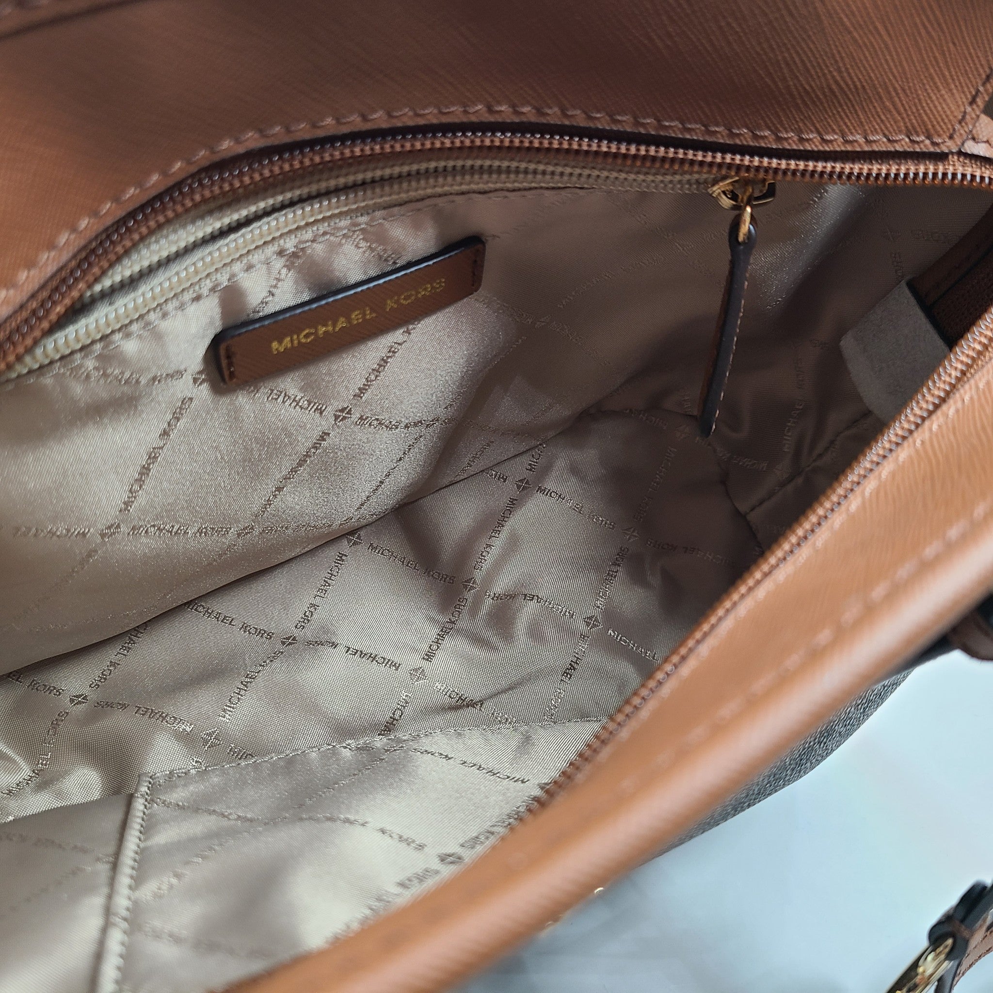 Michael Kors Jet Set Travel Extra-Small Logo Top-Zip Tote Crossbody Bag Brown