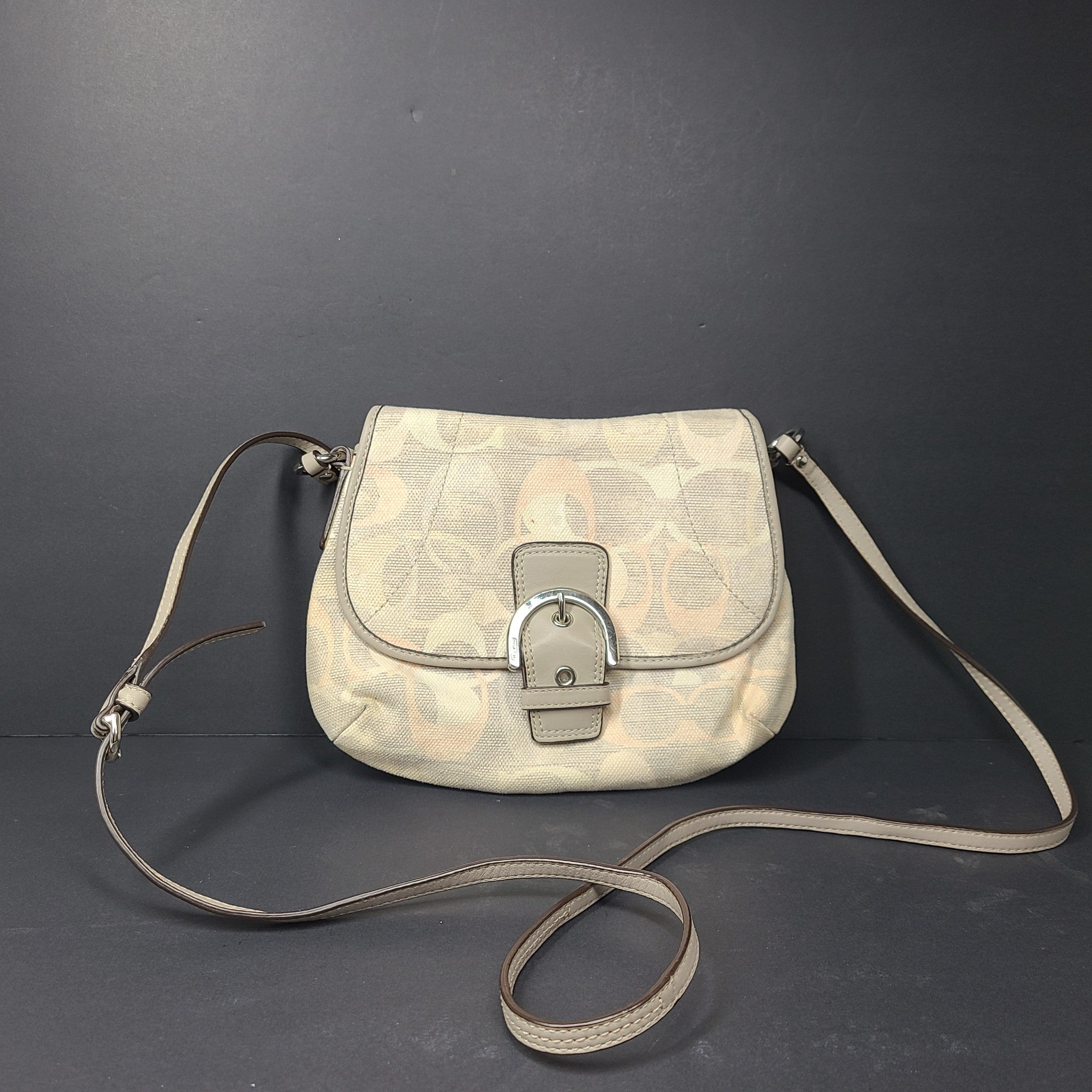 Coach Signature Textile Jacquard Small Crossbody Bag Flap Closure Gray