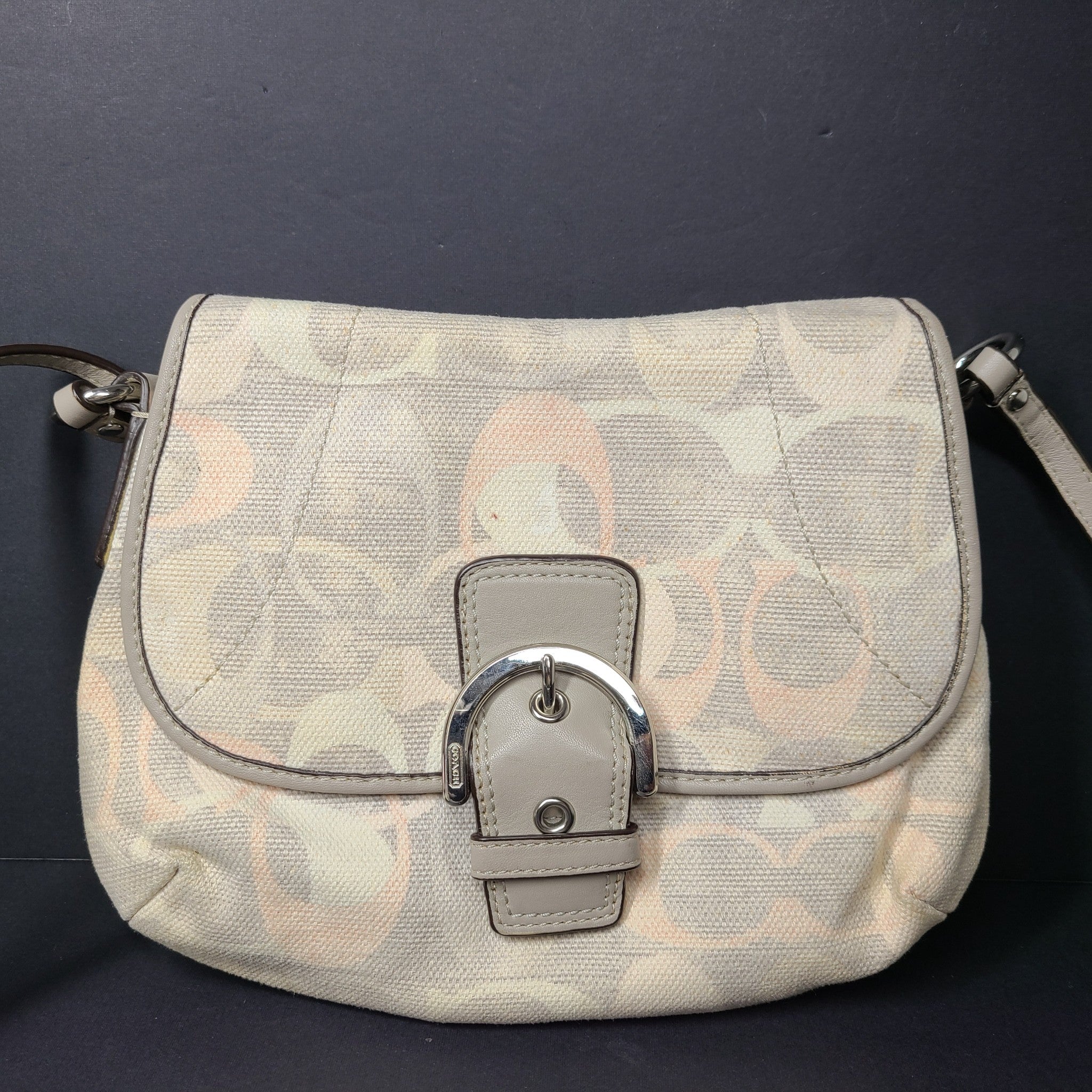Coach Signature Textile Jacquard Small Crossbody Bag Flap Closure Gray