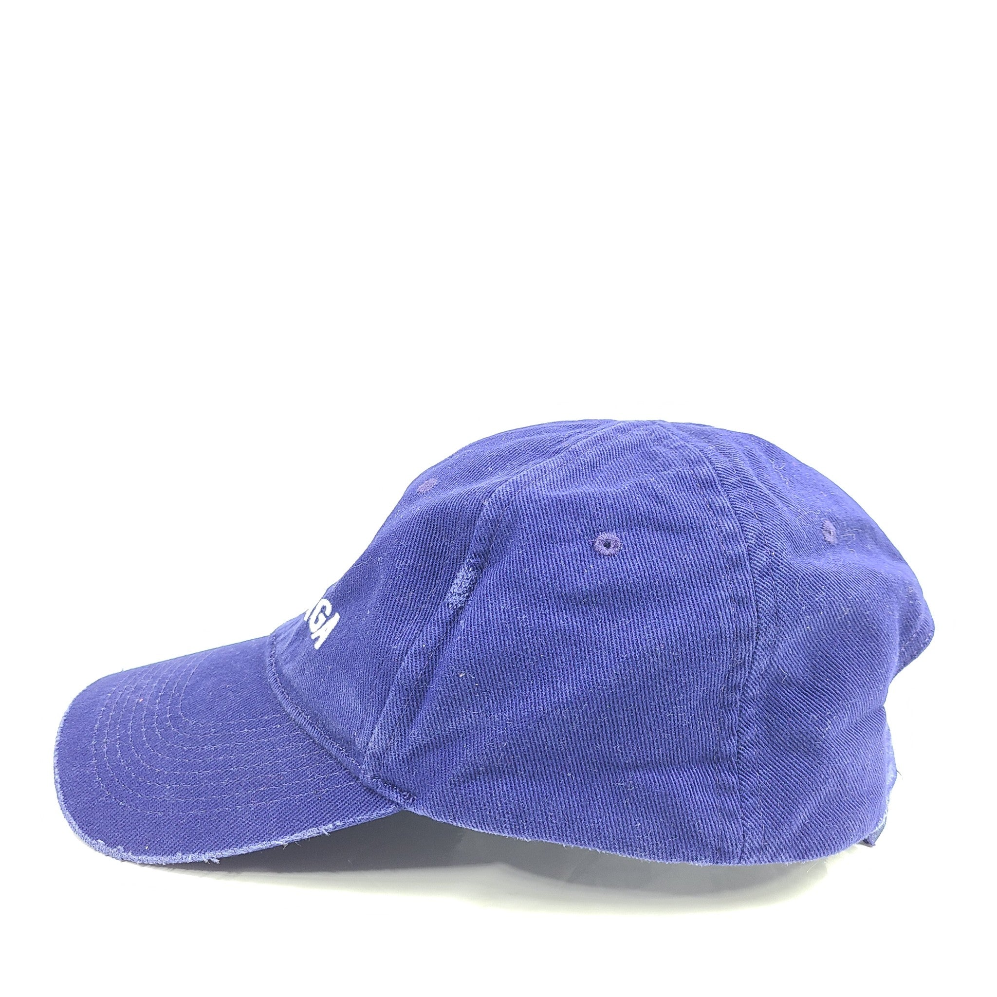 Balenciaga Distressed Logo Cap Cotton Adjustable Embroidered Logo Blue Sz L