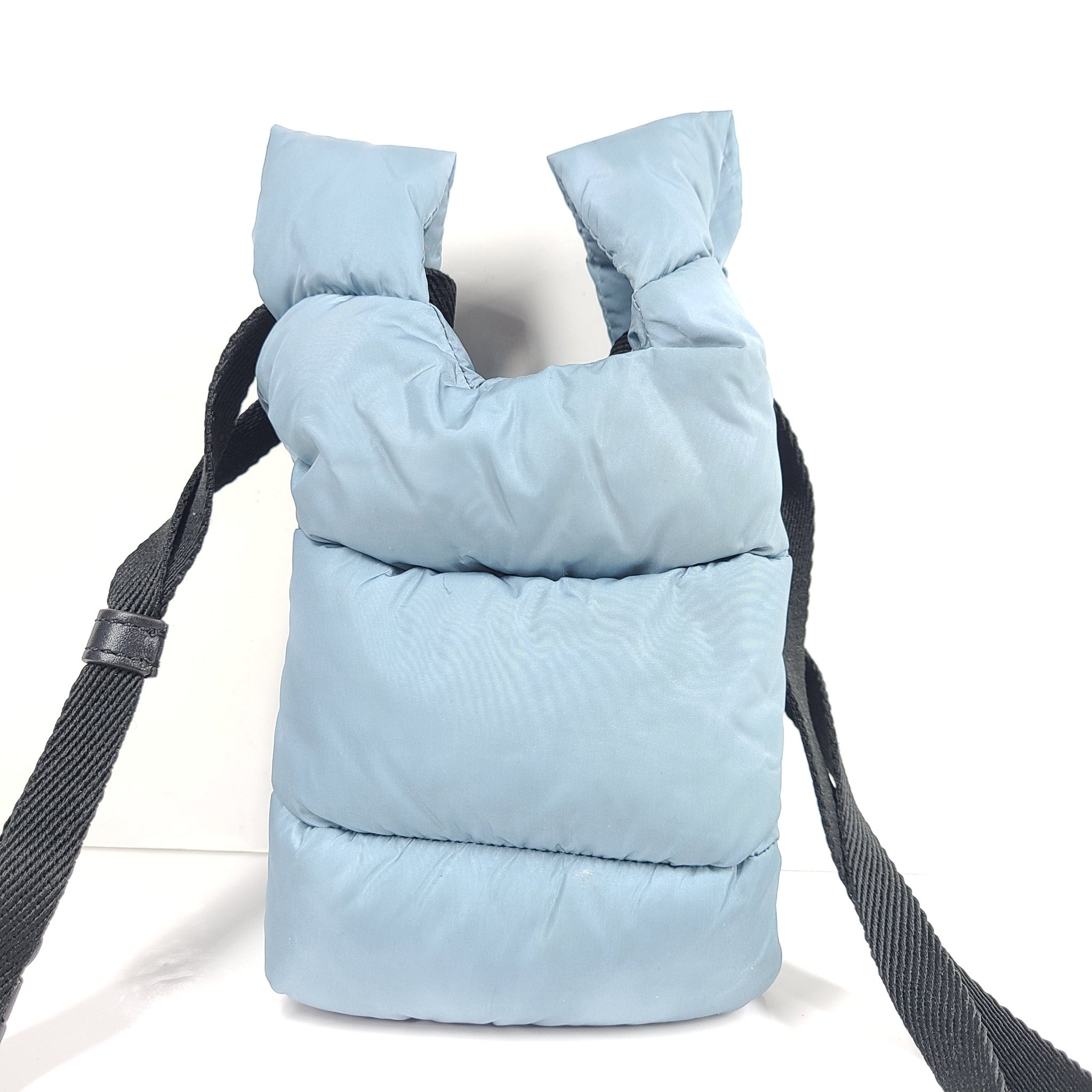 Moncler Women's Small Legere Tote Bag Quilted Down Filing Crossbody Blue
