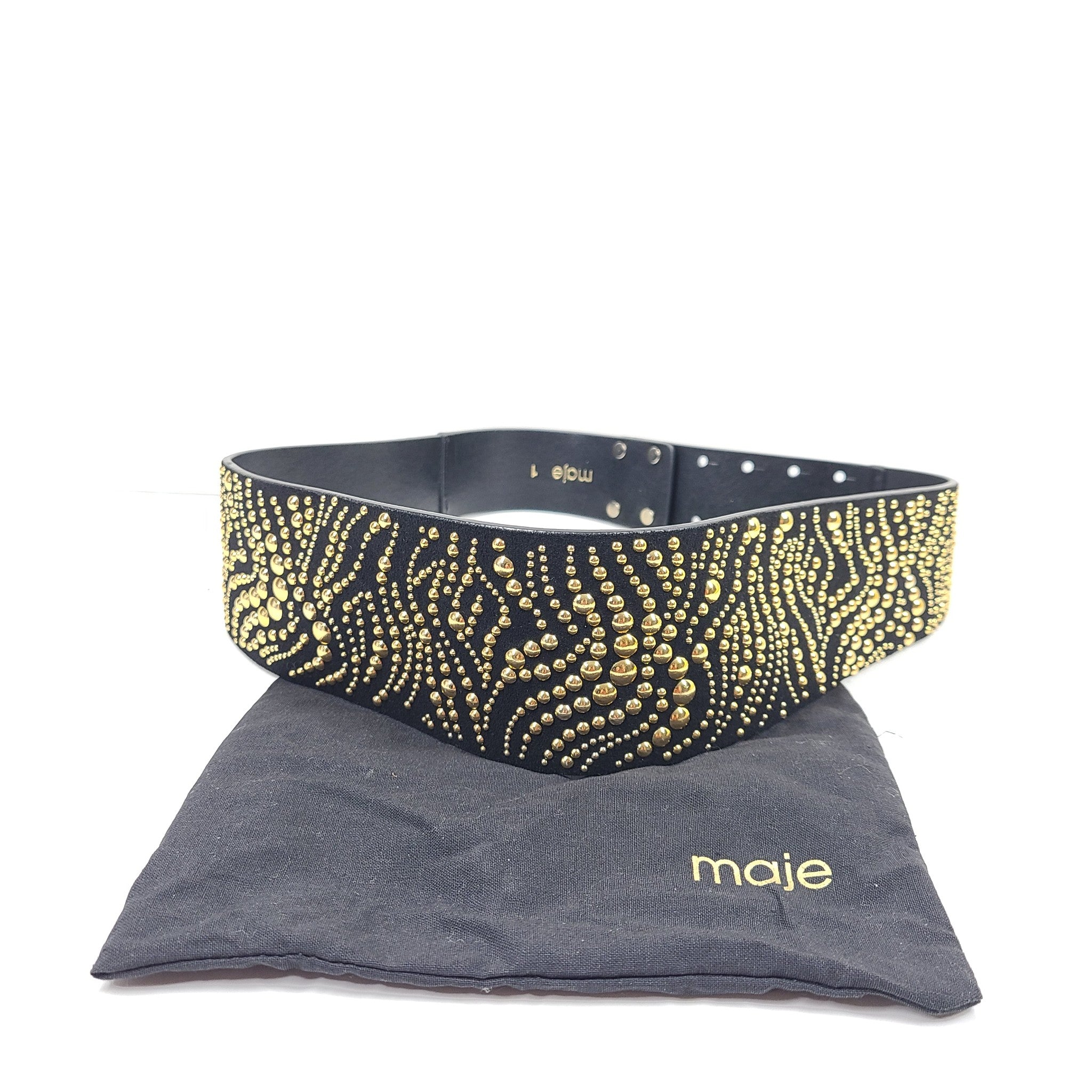Maje Women's Suede Leather Studded Wide Belt Black Sz 29