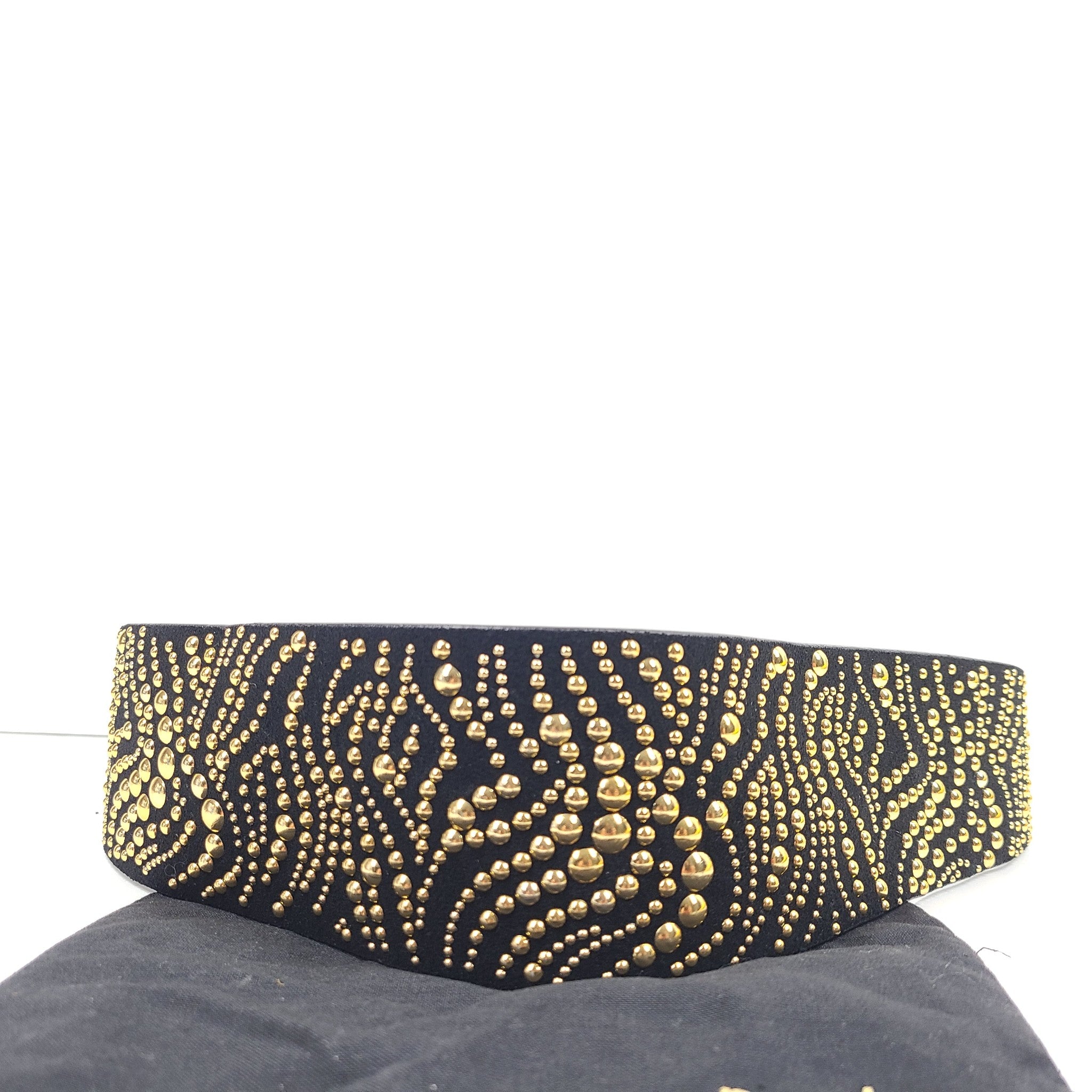 Maje Women's Suede Leather Studded Wide Belt Black Sz 29
