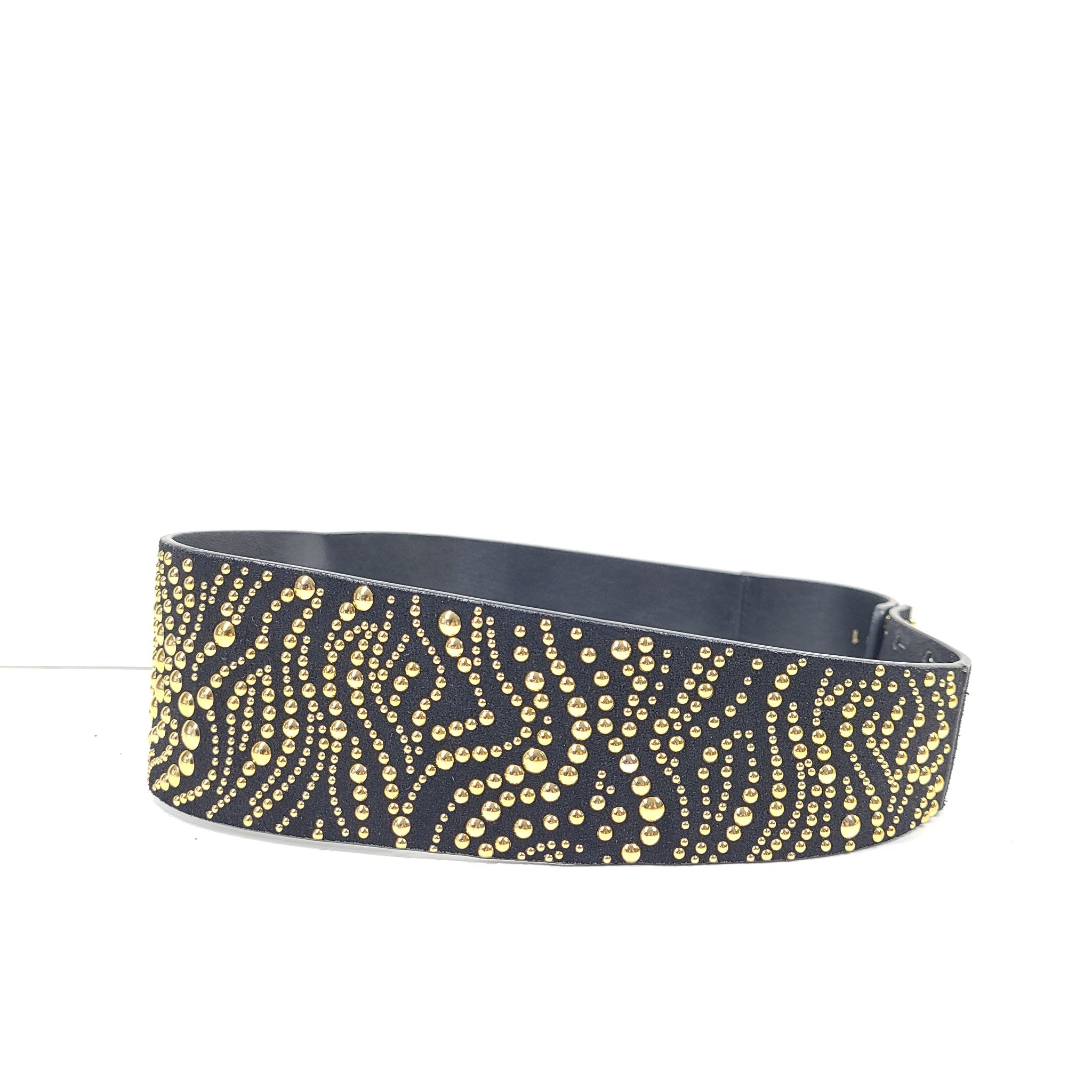 Maje Women's Suede Leather Studded Wide Belt Black Sz 29