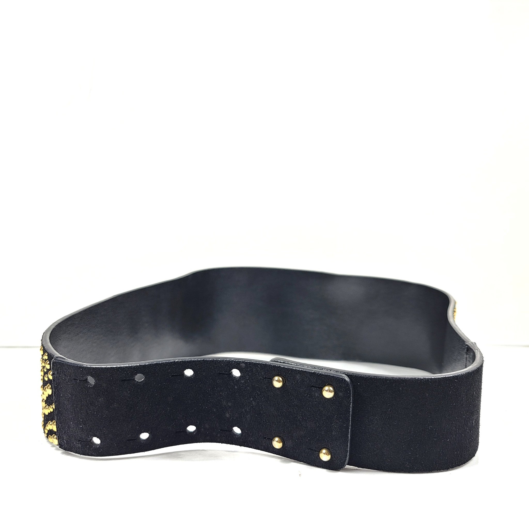 Maje Women's Suede Leather Studded Wide Belt Black Sz 29
