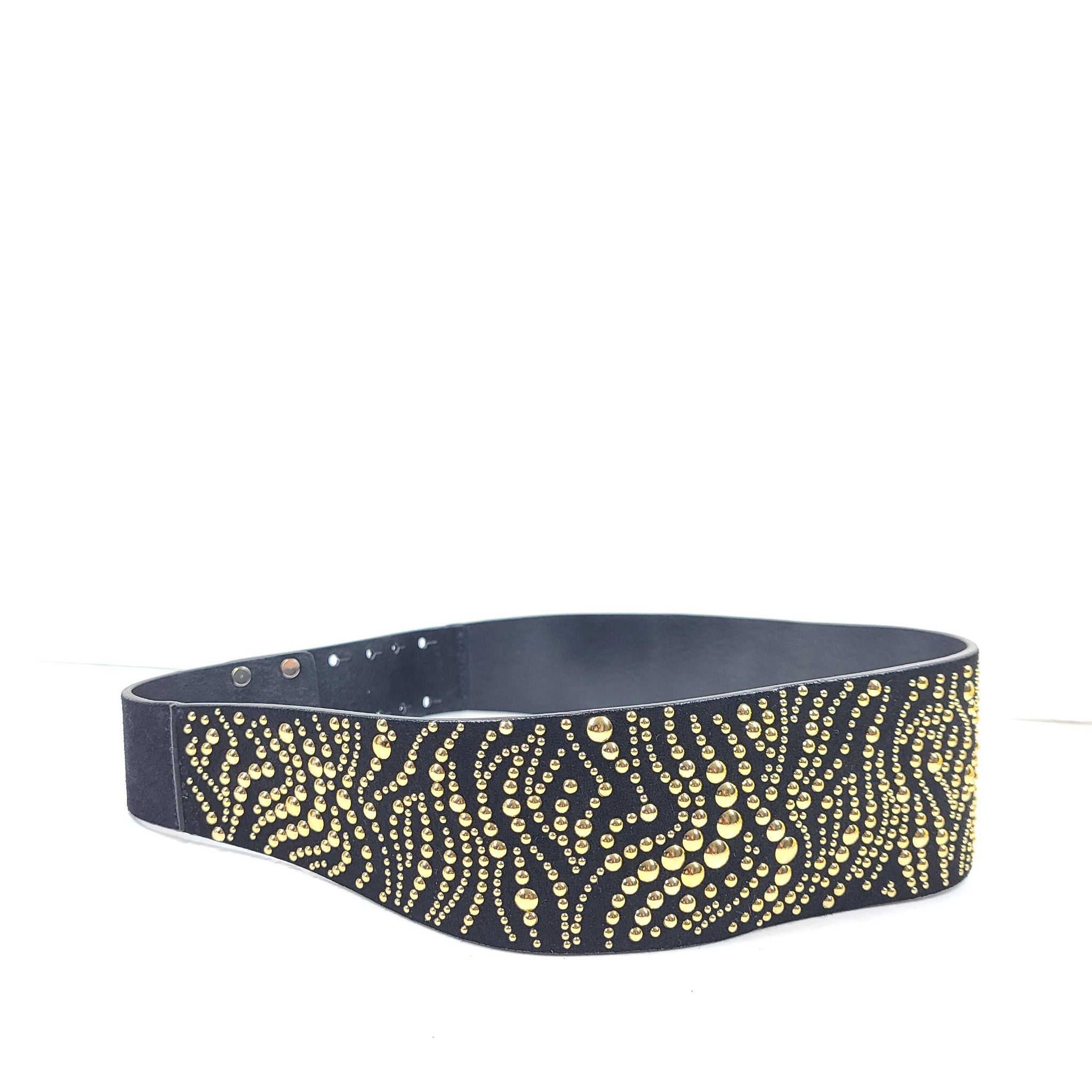 Maje Women's Suede Leather Studded Wide Belt Black Sz 29