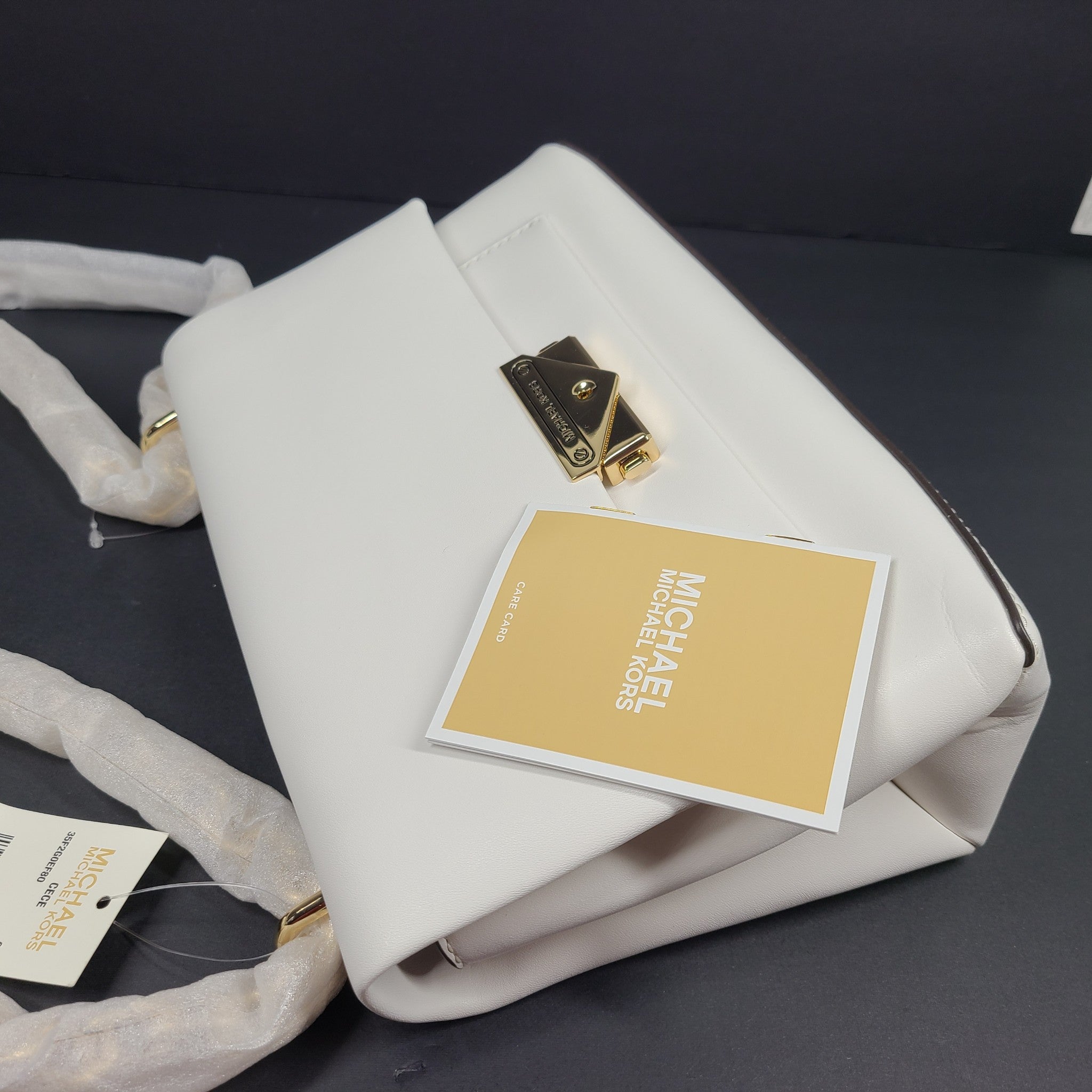 Michael Kors Cece Medium Leather Messenger Bag Crossbody Strap White