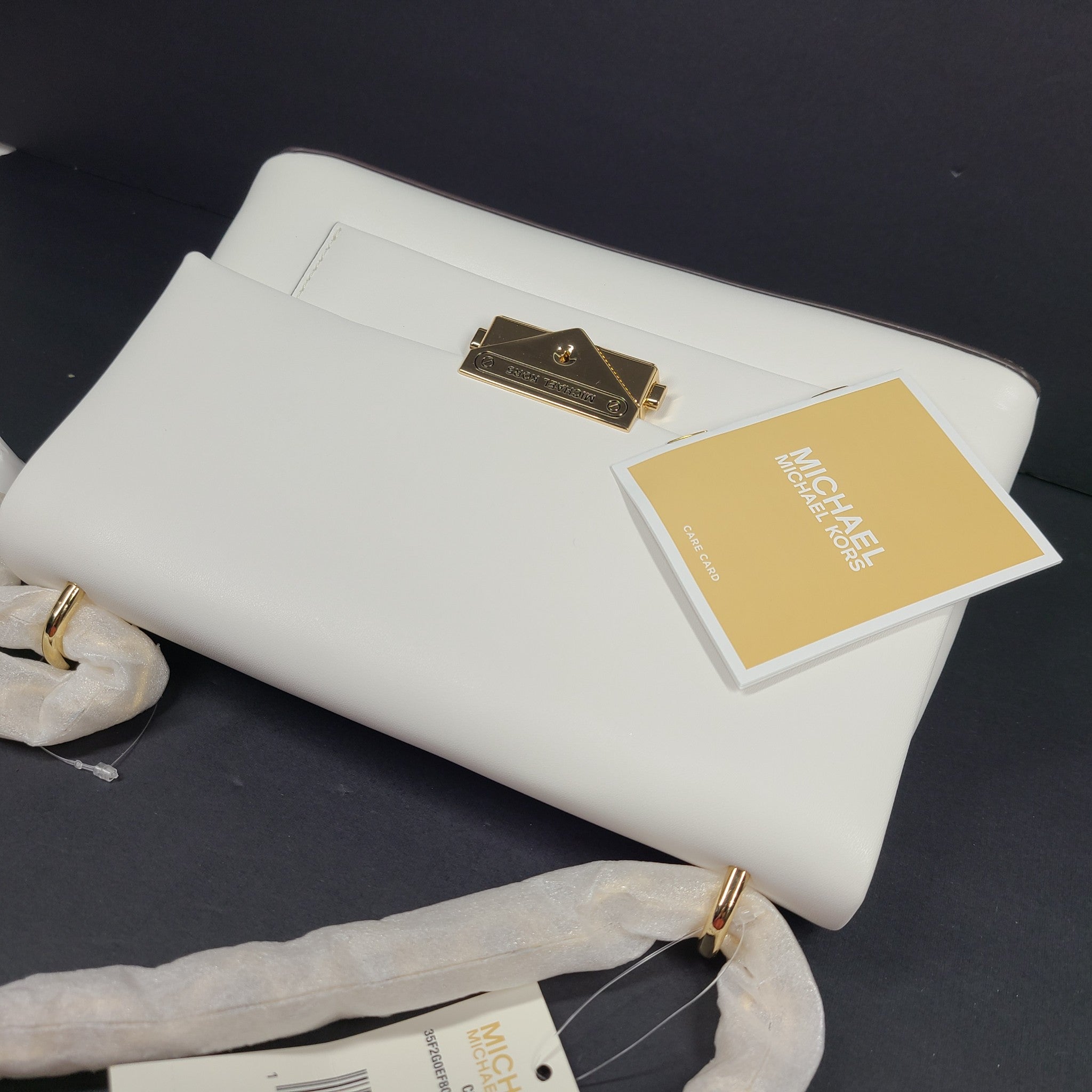 Michael Kors Cece Medium Leather Messenger Bag Crossbody Strap White