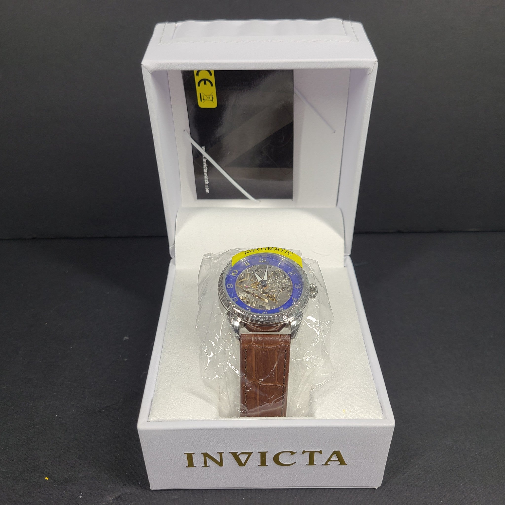 Invicta 36567 Watch 38 mm Stainless Steel Case Blue Dial Leather Band Brown