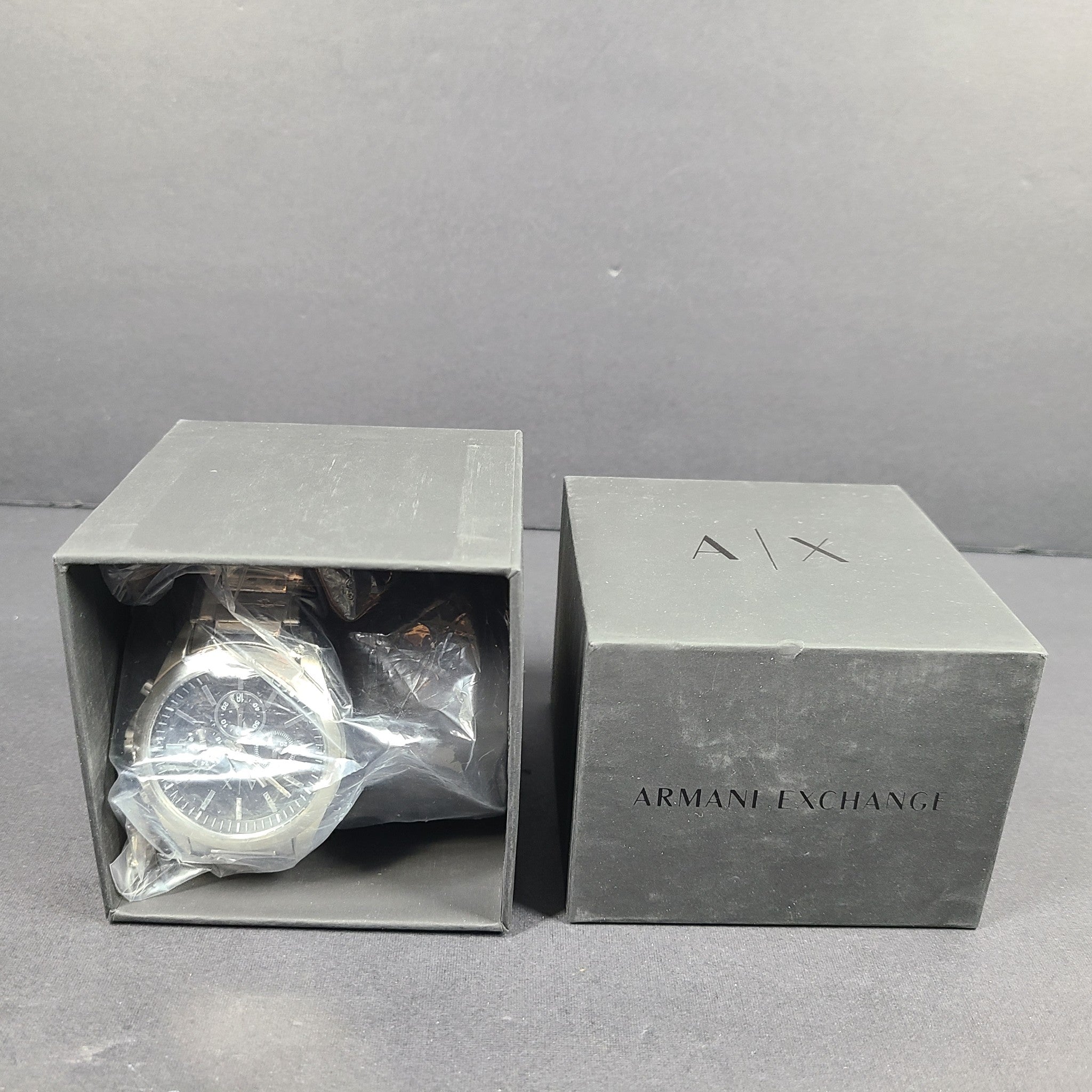 Armani Exchange Chronograph Steel Watch 44 mm Silver Tone Black Dial AX2600 NIB