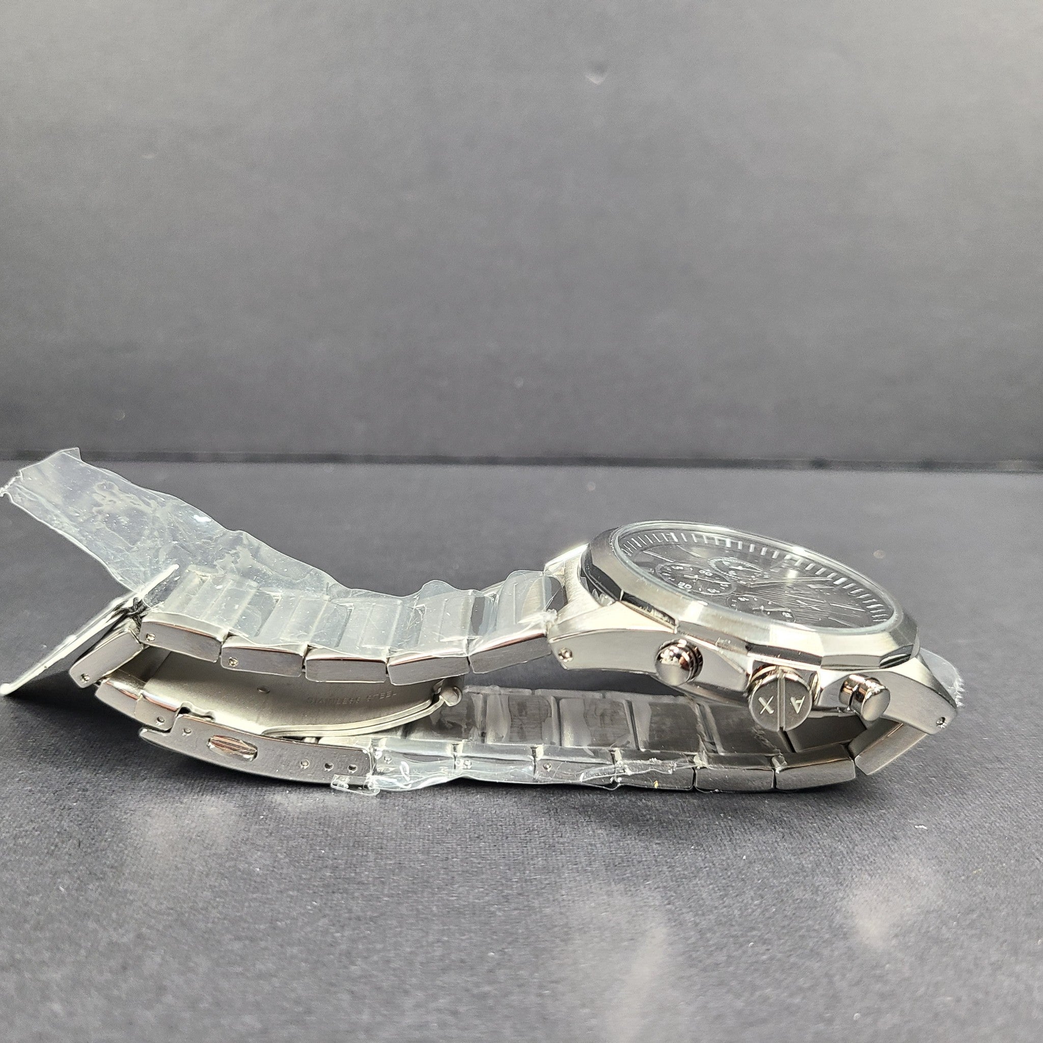 Armani Exchange Chronograph Steel Watch 44 mm Silver Tone Black Dial AX2600 NIB