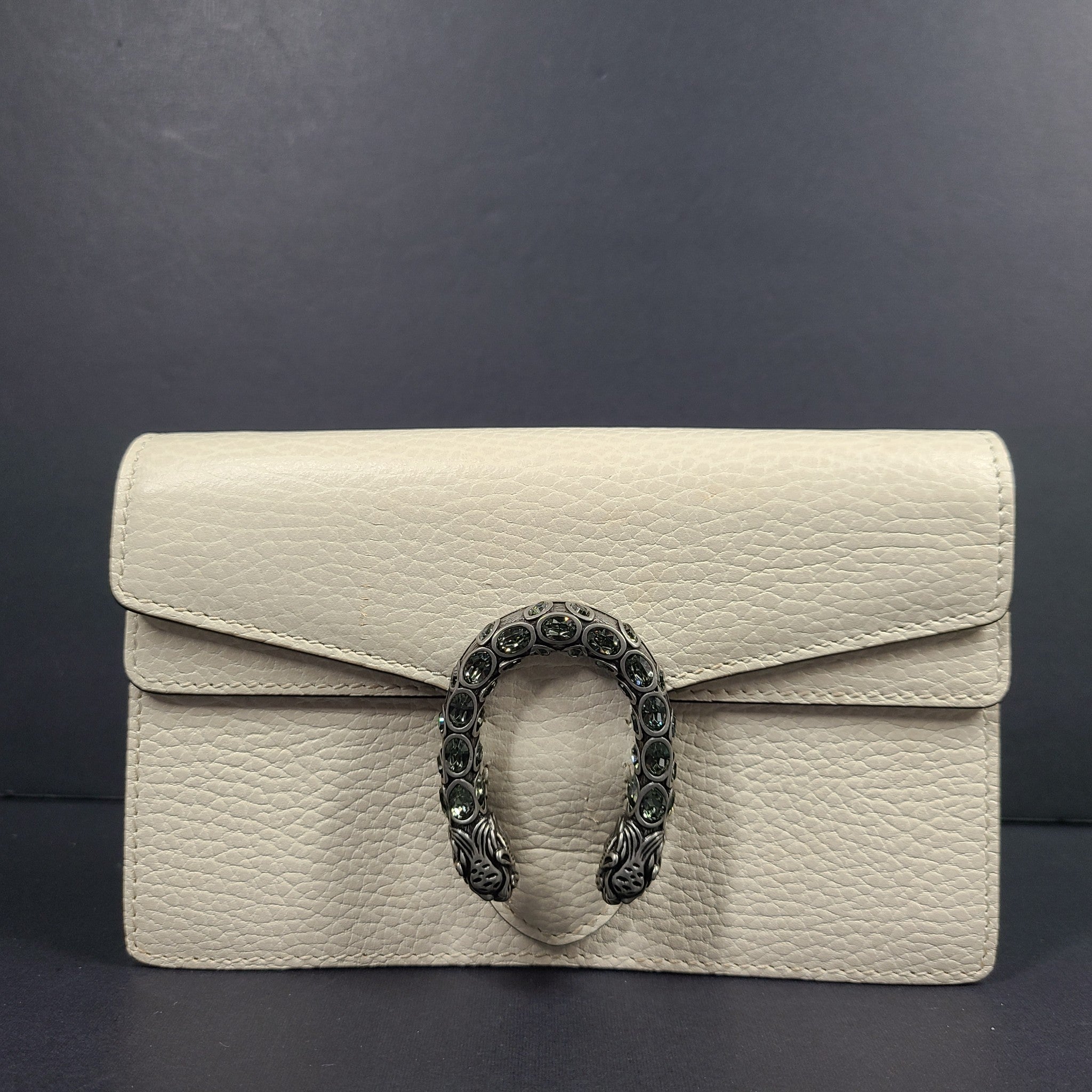 Gucci Super Mini Dionysus Chain Wallet Crossbody Flap Bag ‎476432 White Leather