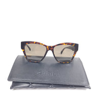 Chanel 5456QB Square Cat Eye Sunglasses Embellished CC Logo Tortoise Leather