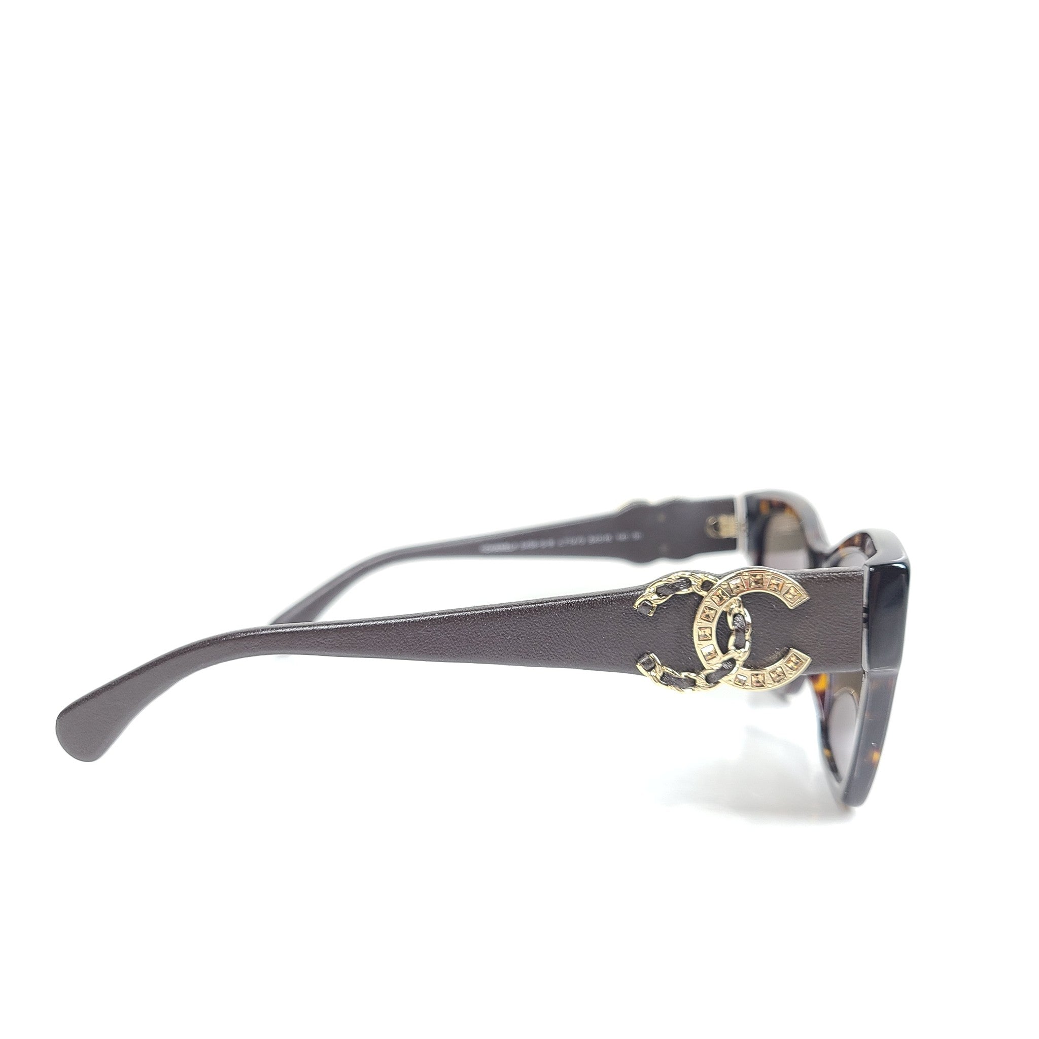 Chanel 5456QB Square Cat Eye Sunglasses Embellished CC Logo Tortoise Leather