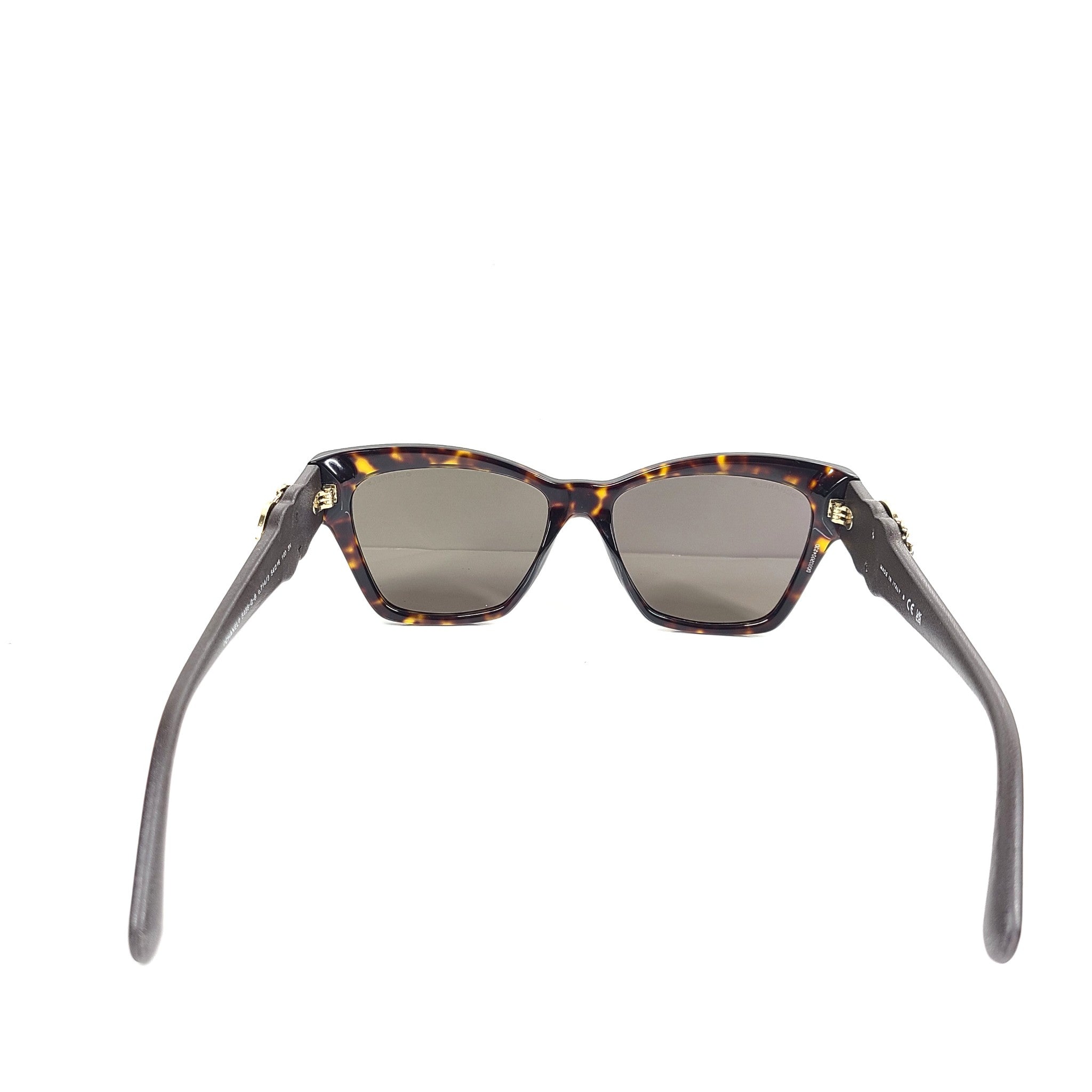 Chanel 5456QB Square Cat Eye Sunglasses Embellished CC Logo Tortoise Leather