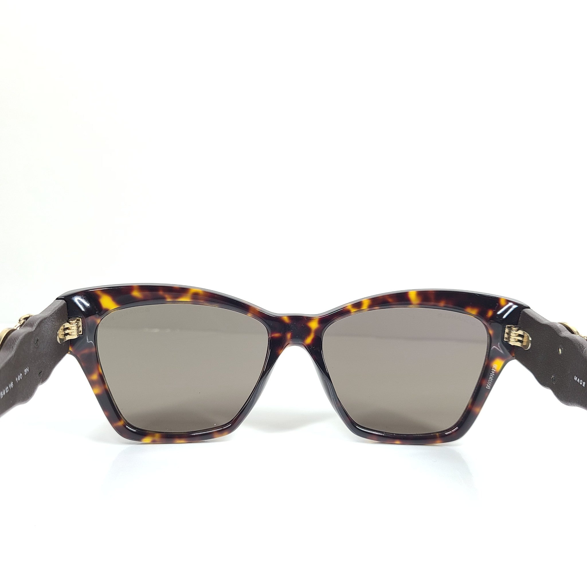 Chanel 5456QB Square Cat Eye Sunglasses Embellished CC Logo Tortoise Leather