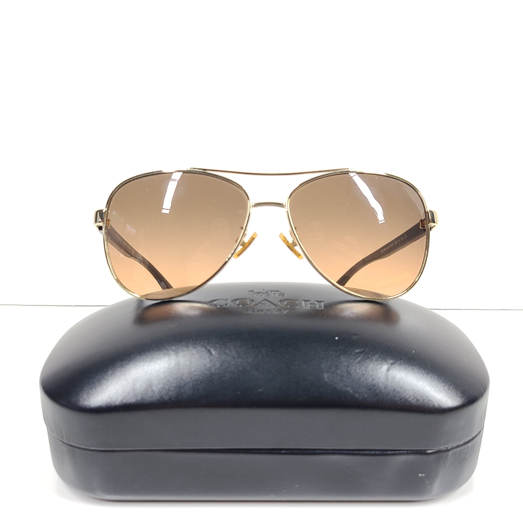 Coach HC7077 Aviator Sunglasses Grey Orange Gradient Lens 58 mm Gold Frame