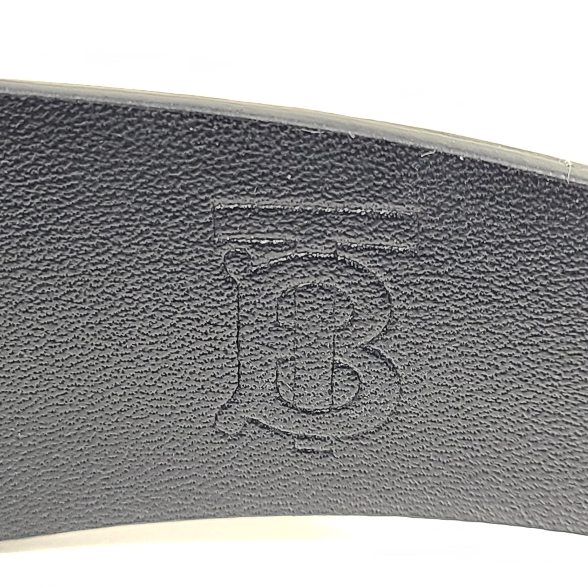 Burberry TB Monogram Embossed Leather Belt Logo Buckle Black Sz 34 NEW