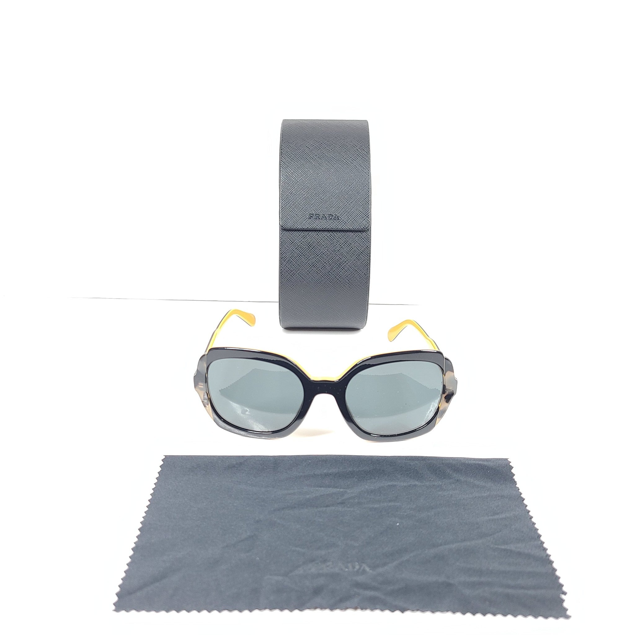 Prada Round Sunglasses SPR 16U Black Tortoise Shell 54-21 140 Large Full Frame