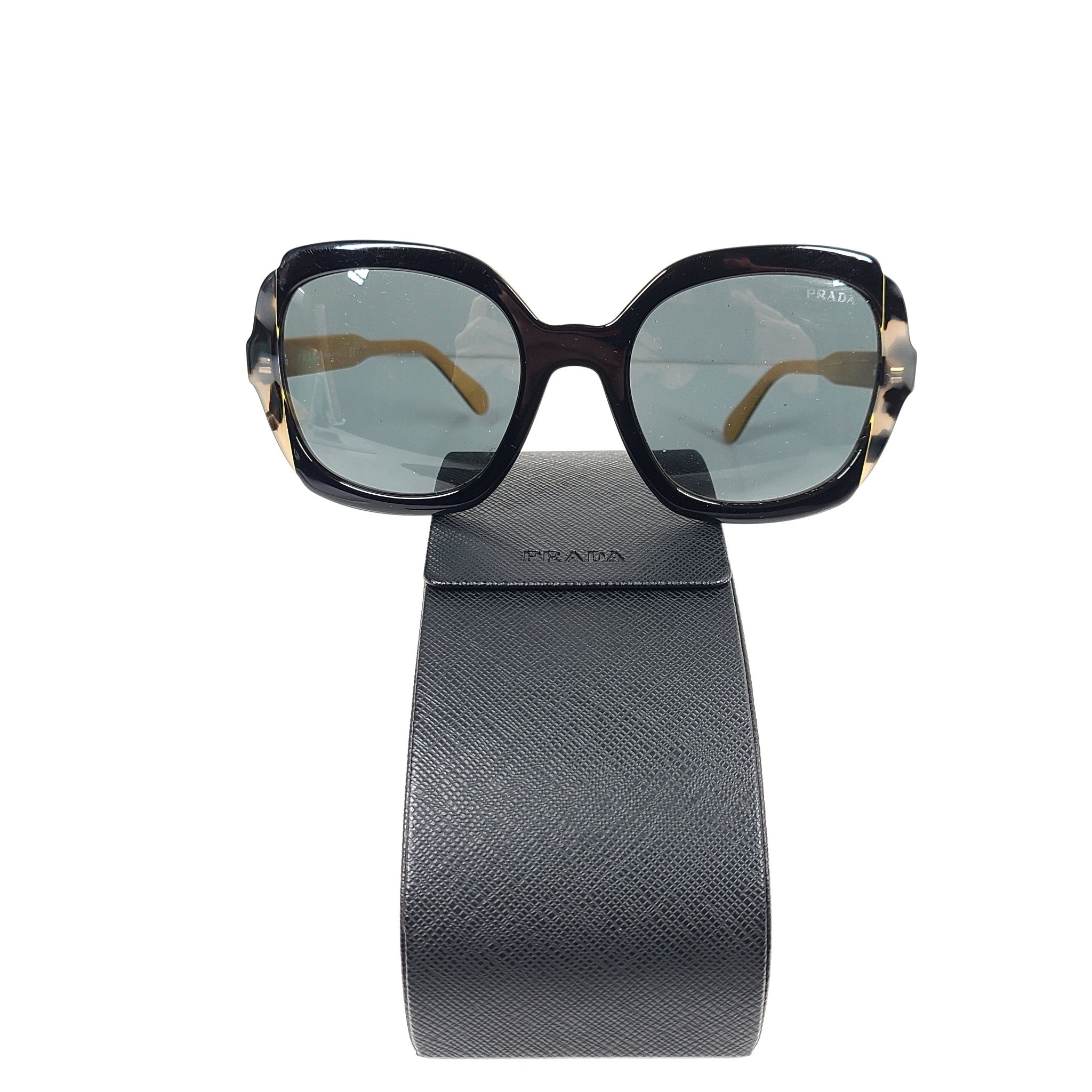 Prada Round Sunglasses SPR 16U Black Tortoise Shell 54-21 140 Large Full Frame