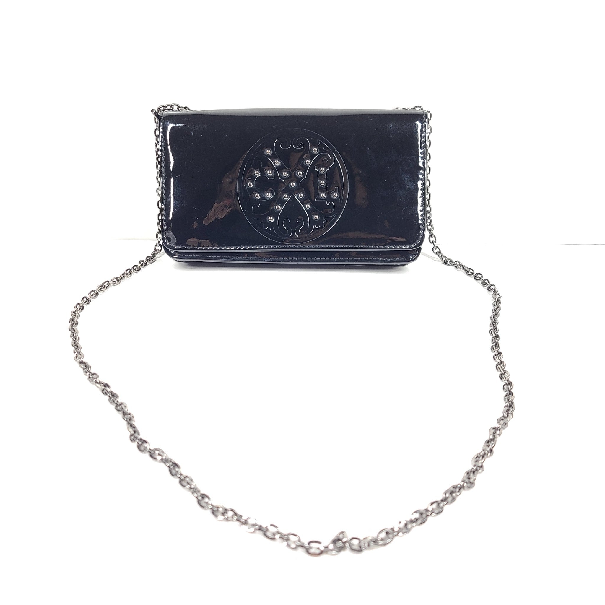Christian Lacroix Patent Leather Crossbody Small Bag Chain Strap Black