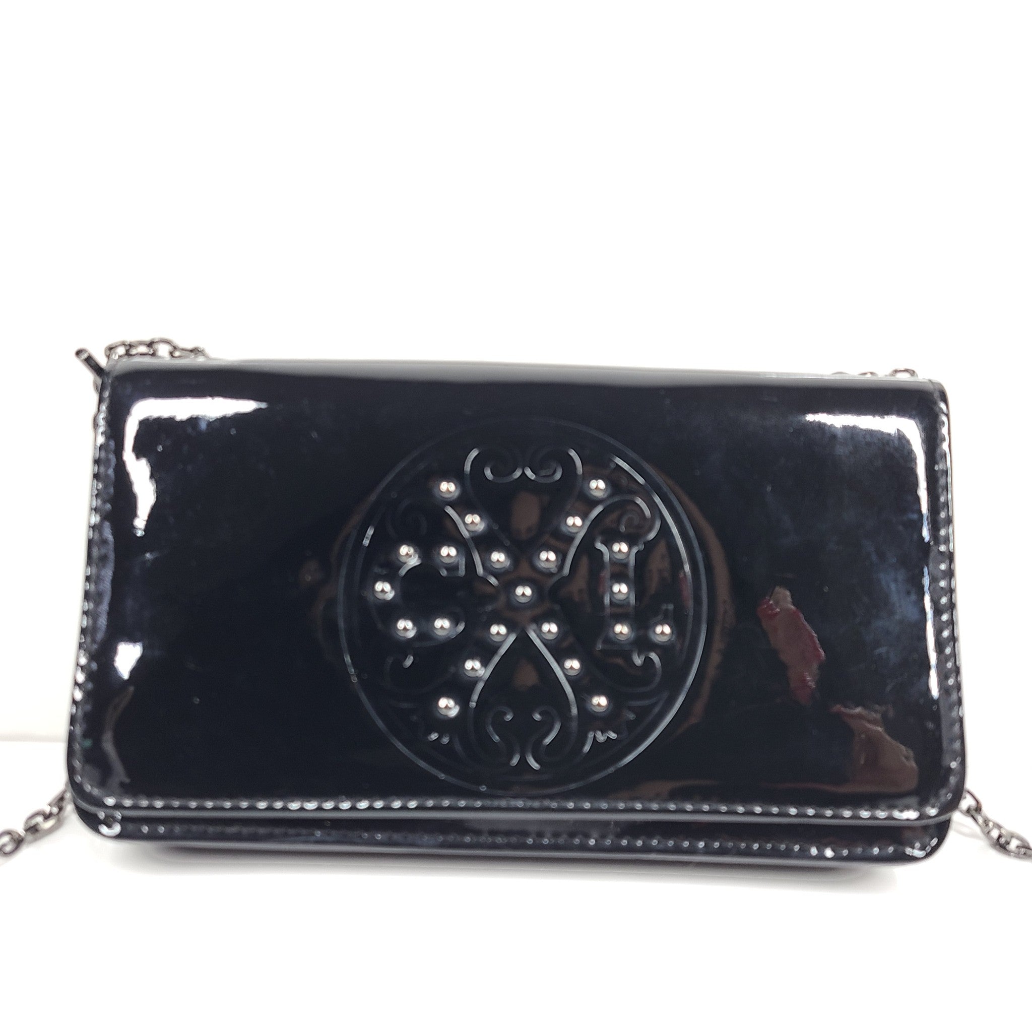 Christian Lacroix Patent Leather Crossbody Small Bag Chain Strap Black
