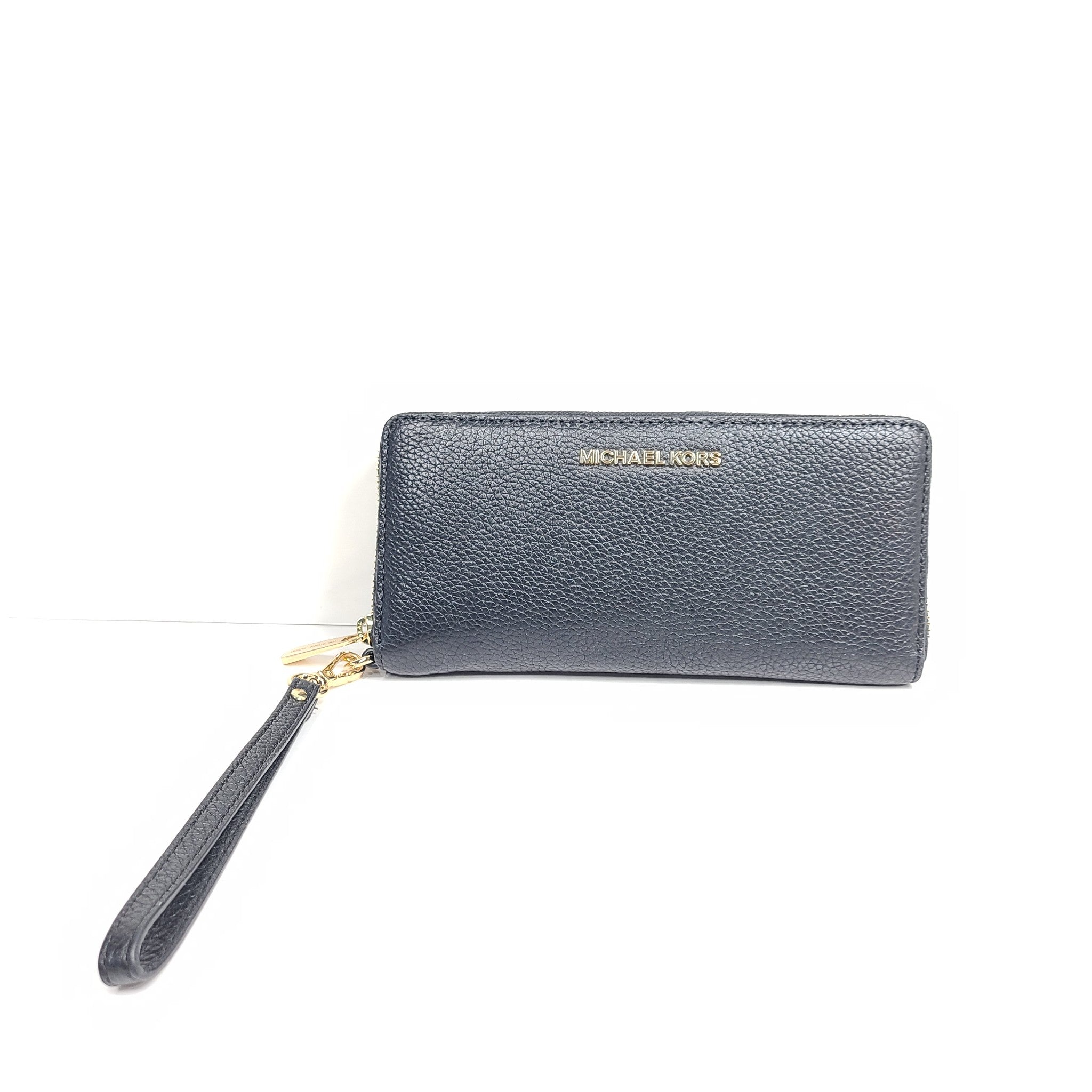 Michael Kors Jet Set Travel Large Pebbled Leather Wristlet Wallet Black