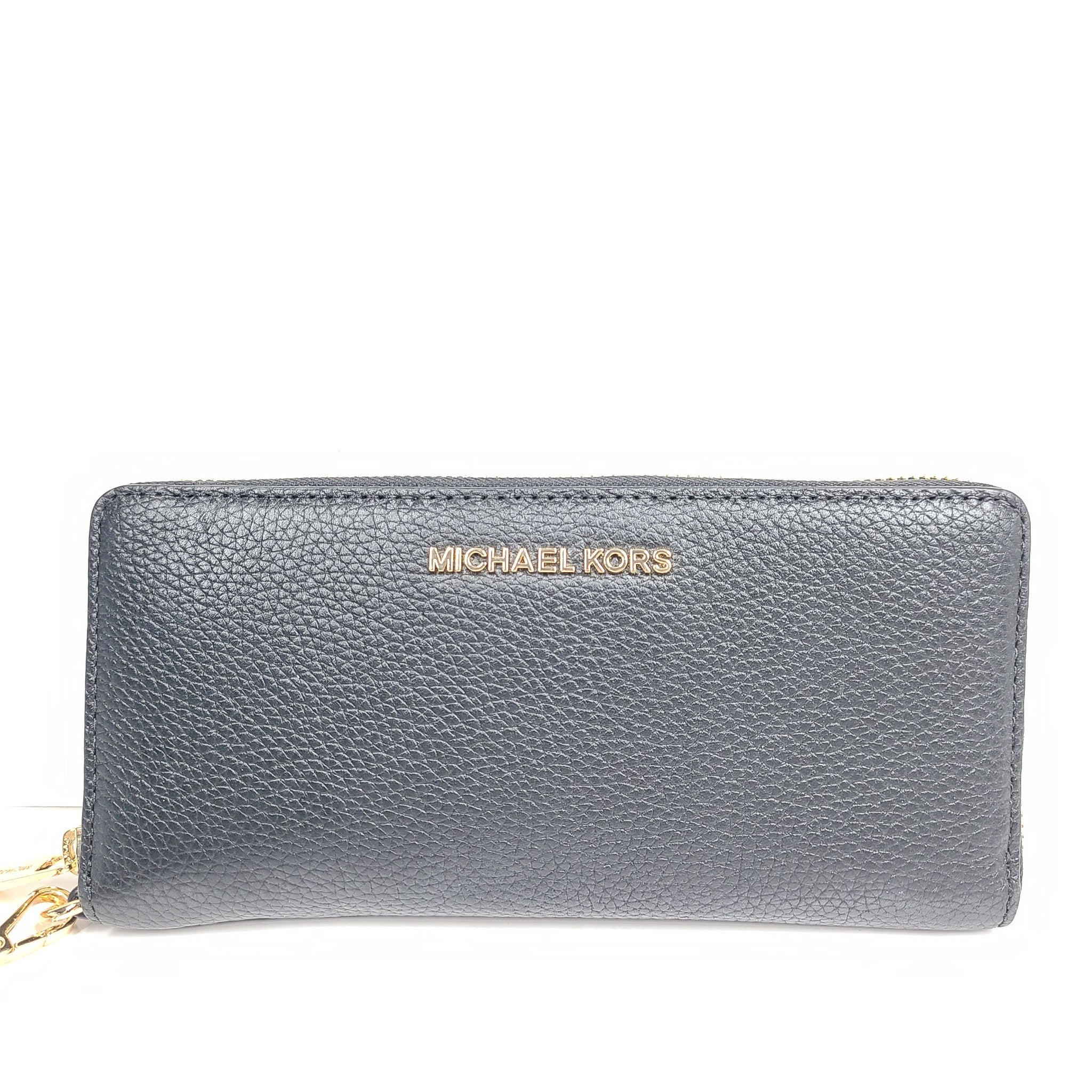 Michael Kors Jet Set Travel Large Pebbled Leather Wristlet Wallet Black