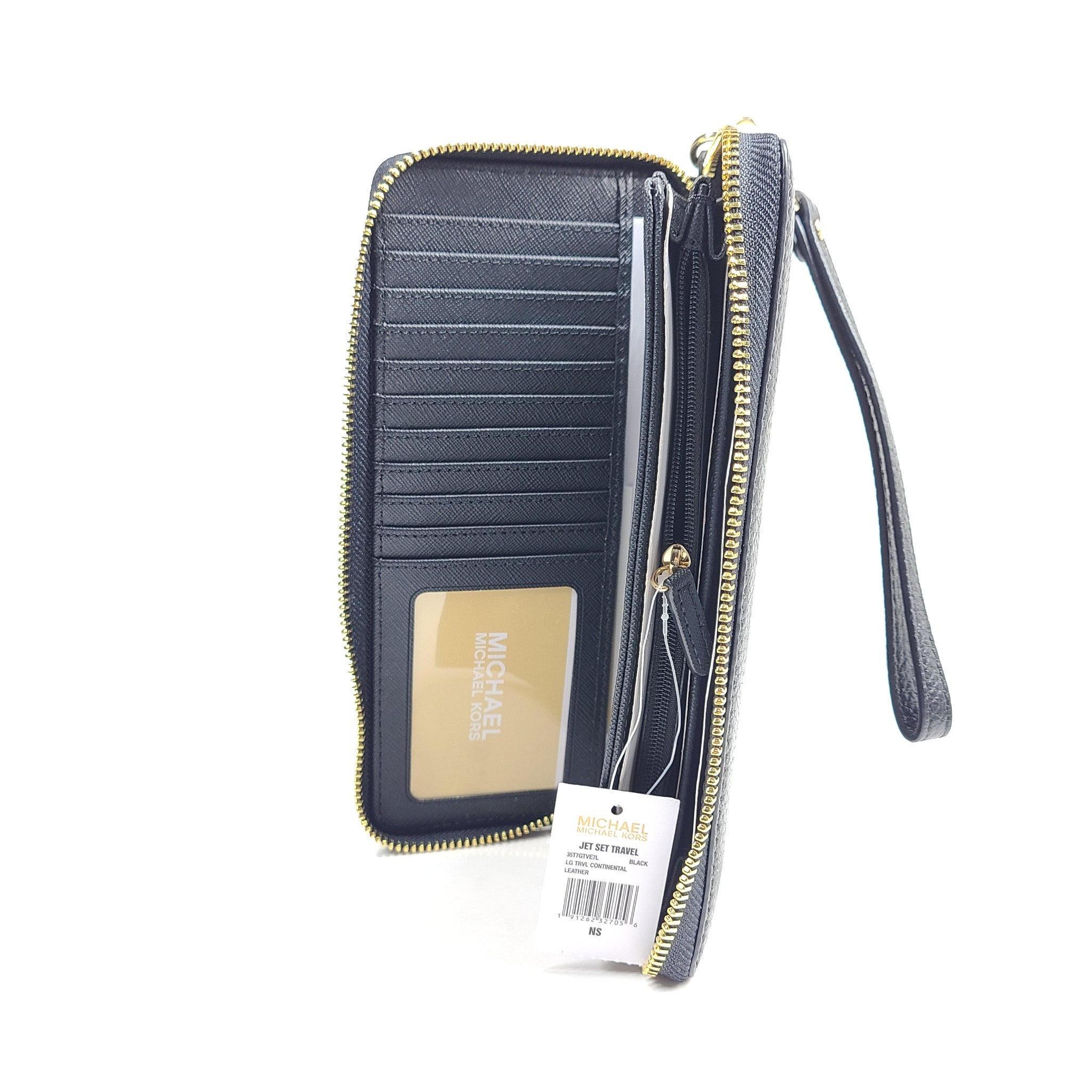 Michael Kors Jet Set Travel Large Pebbled Leather Wristlet Wallet Black