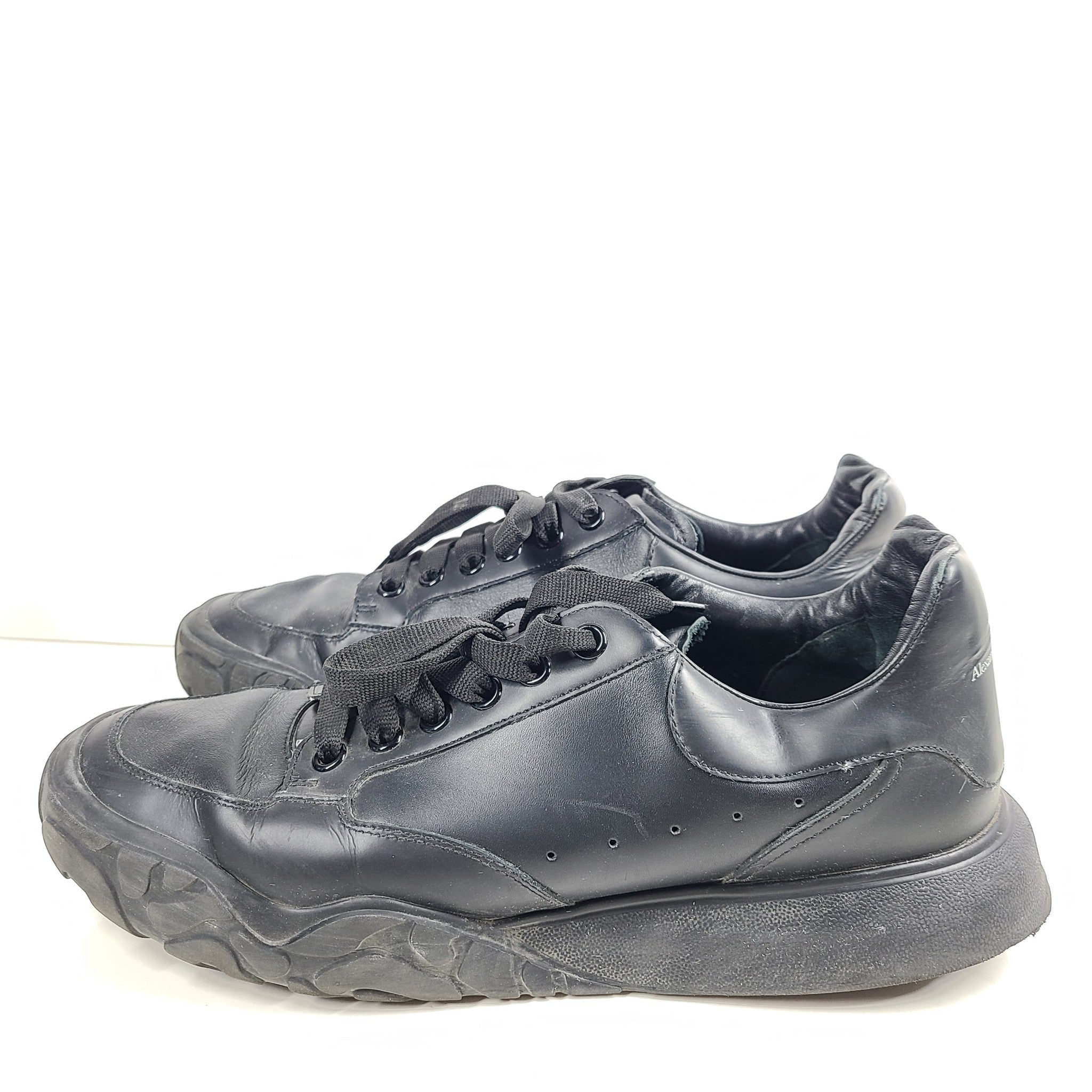 Alexander McQueen Men's Oversized Court Trainer 'Triple Black' Sneakers Sz 12/45