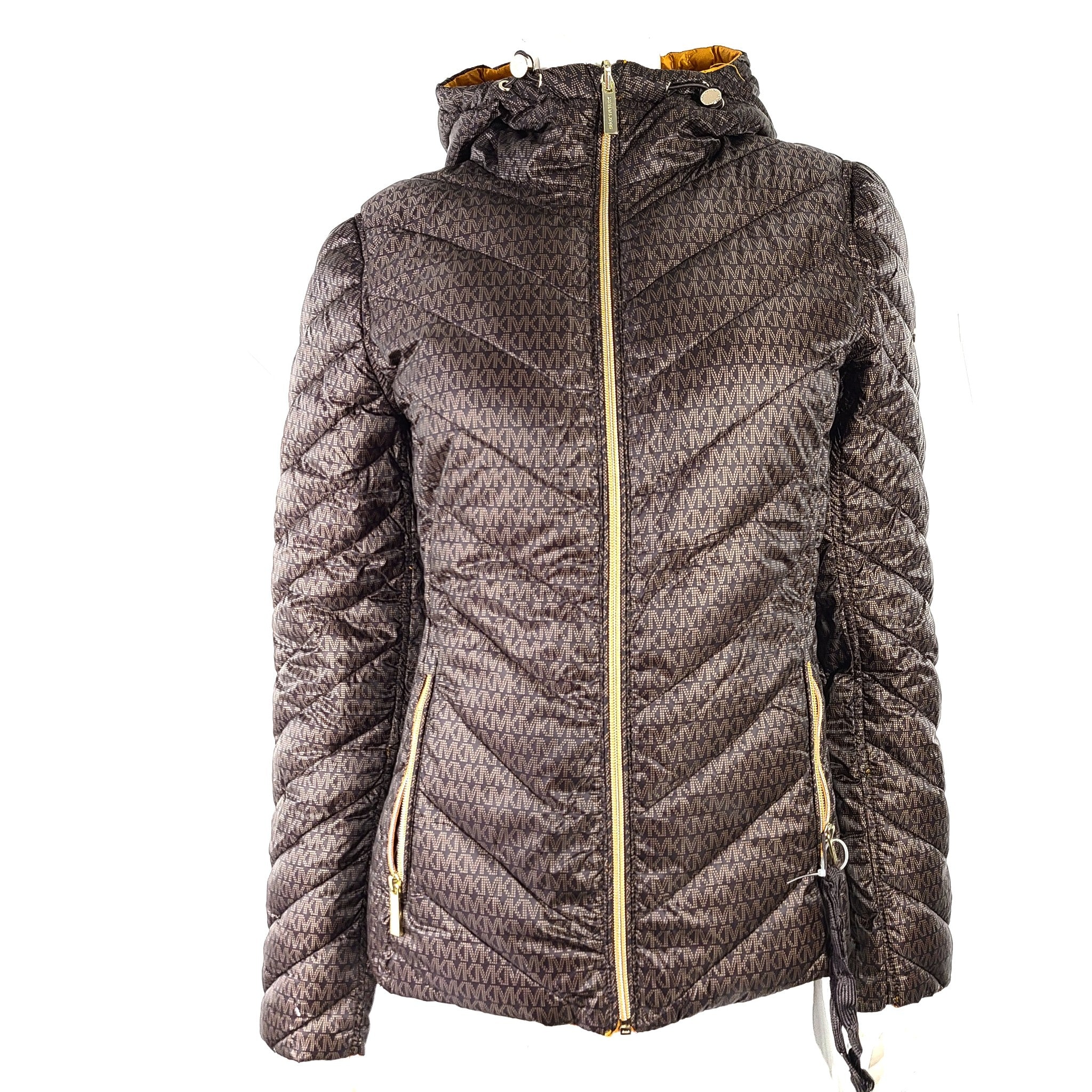 Michael Kors Packable Reversible Jacket Coat Quilted Logo Brown / Orange Sz S