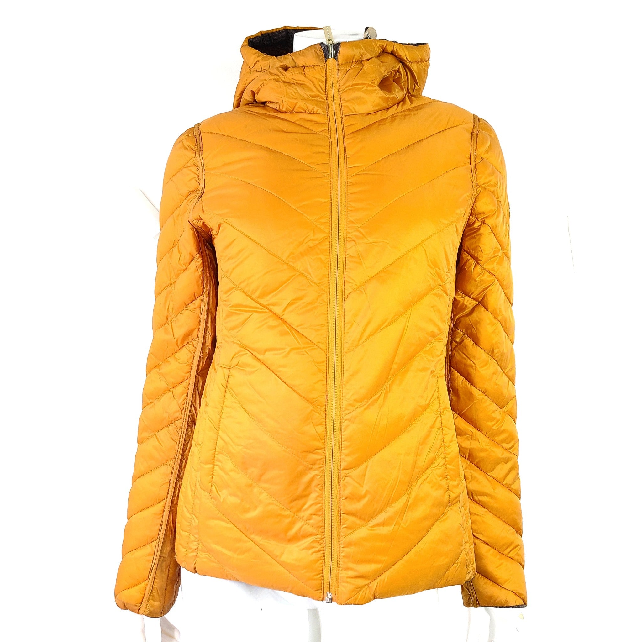 Michael Kors Packable Reversible Jacket Coat Quilted Logo Brown / Orange Sz S