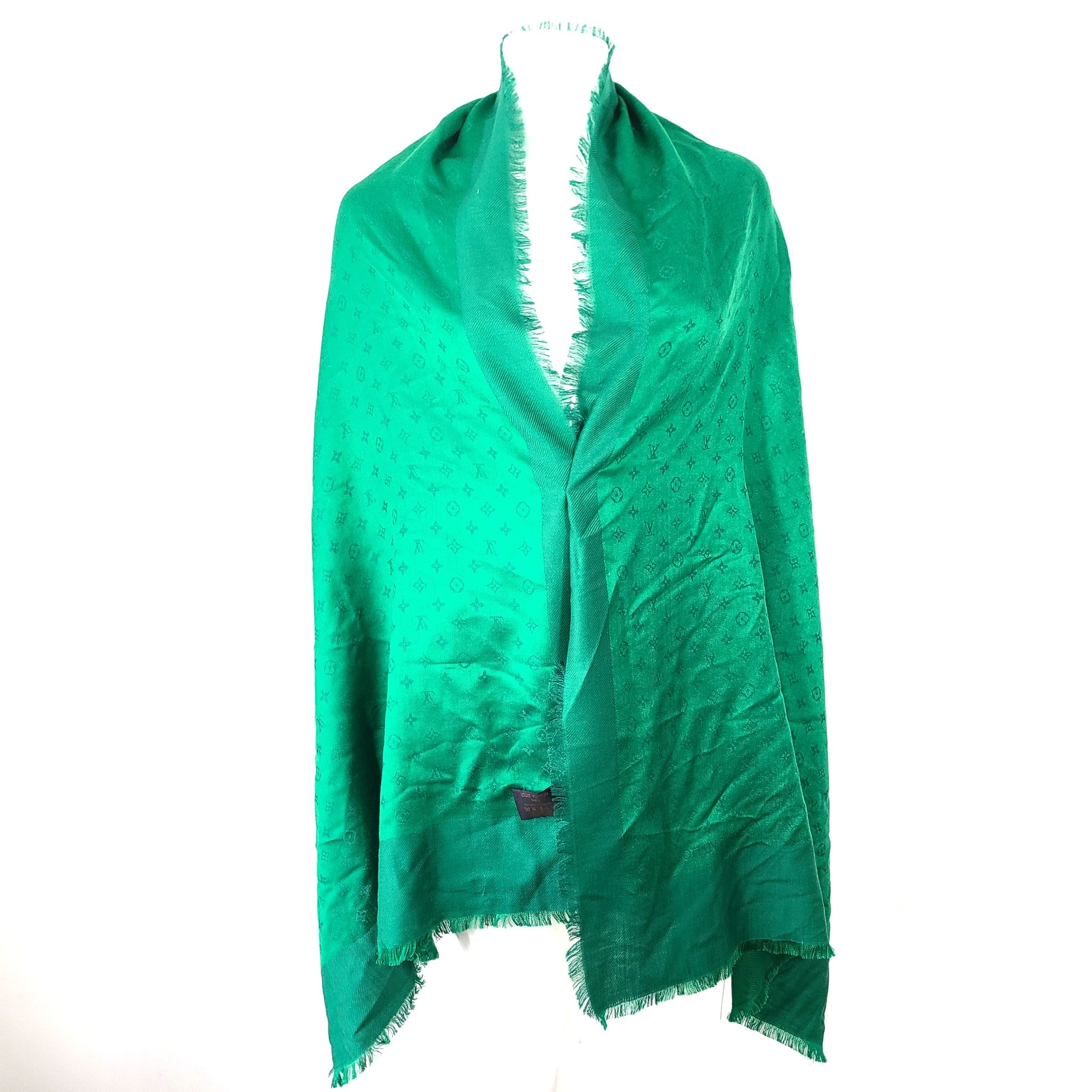 Louis Vuitton Monogram Wool Silk Scarf Stole Shawl Large Green