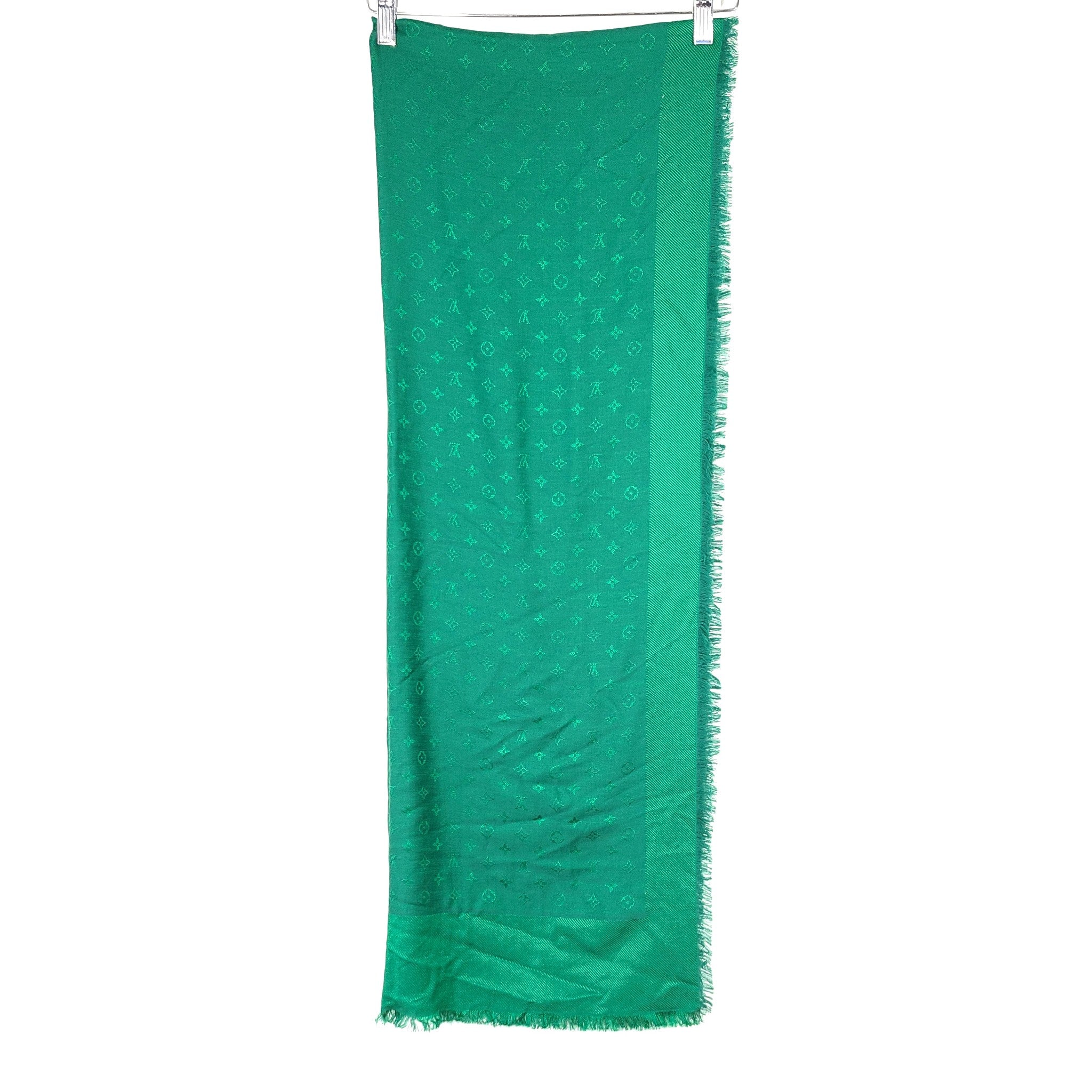 Louis Vuitton Monogram Wool Silk Scarf Stole Shawl Large Green