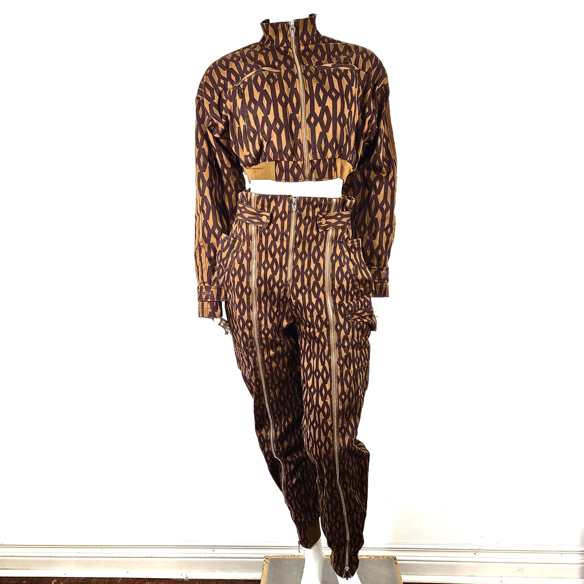 Adidas Originals x Ivy Park Crop Monogram Jacket & Monogram Zipper Pants Brown S
