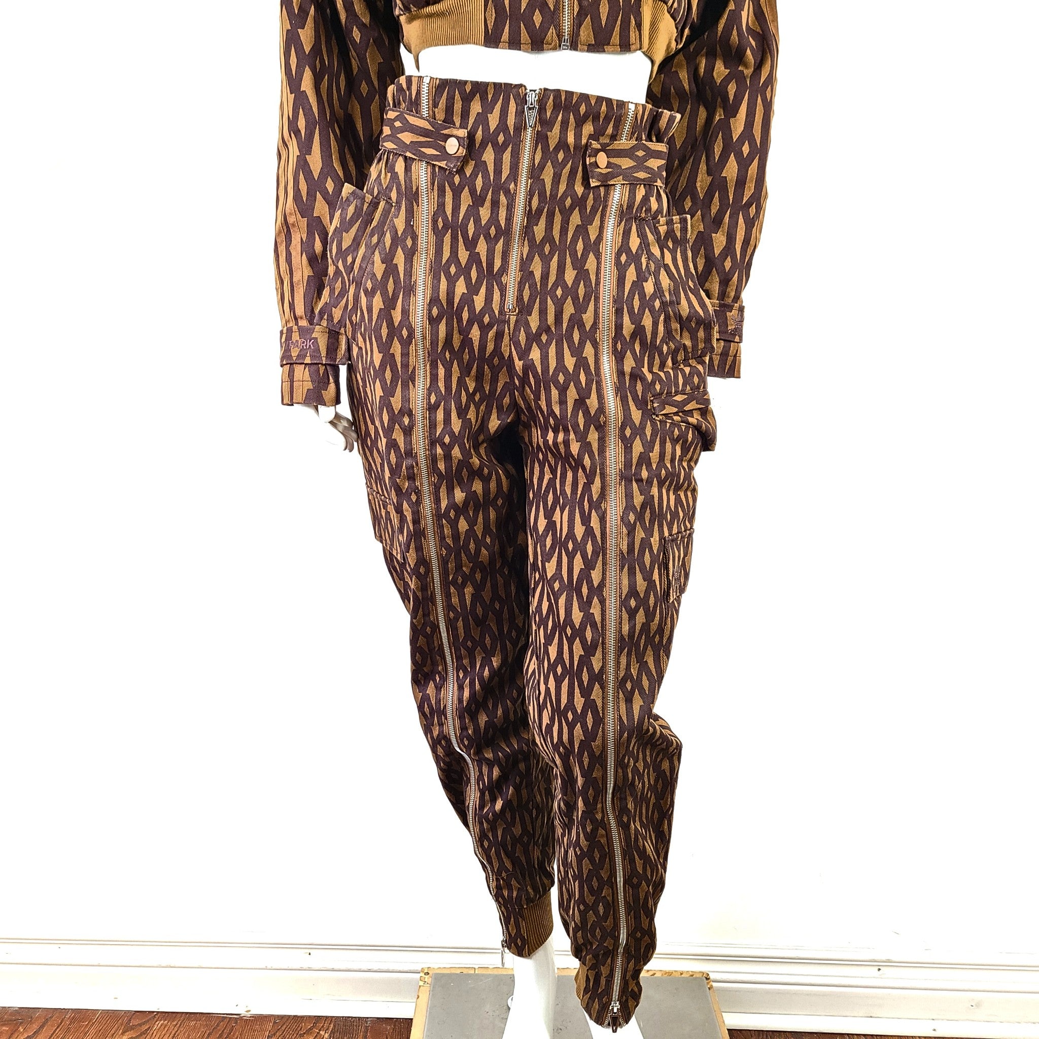 Adidas Originals x Ivy Park Crop Monogram Jacket & Monogram Zipper Pants Brown S