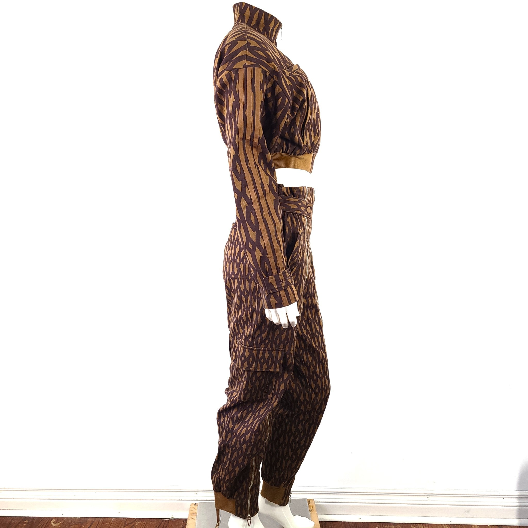 Adidas Originals x Ivy Park Crop Monogram Jacket & Monogram Zipper Pants Brown S