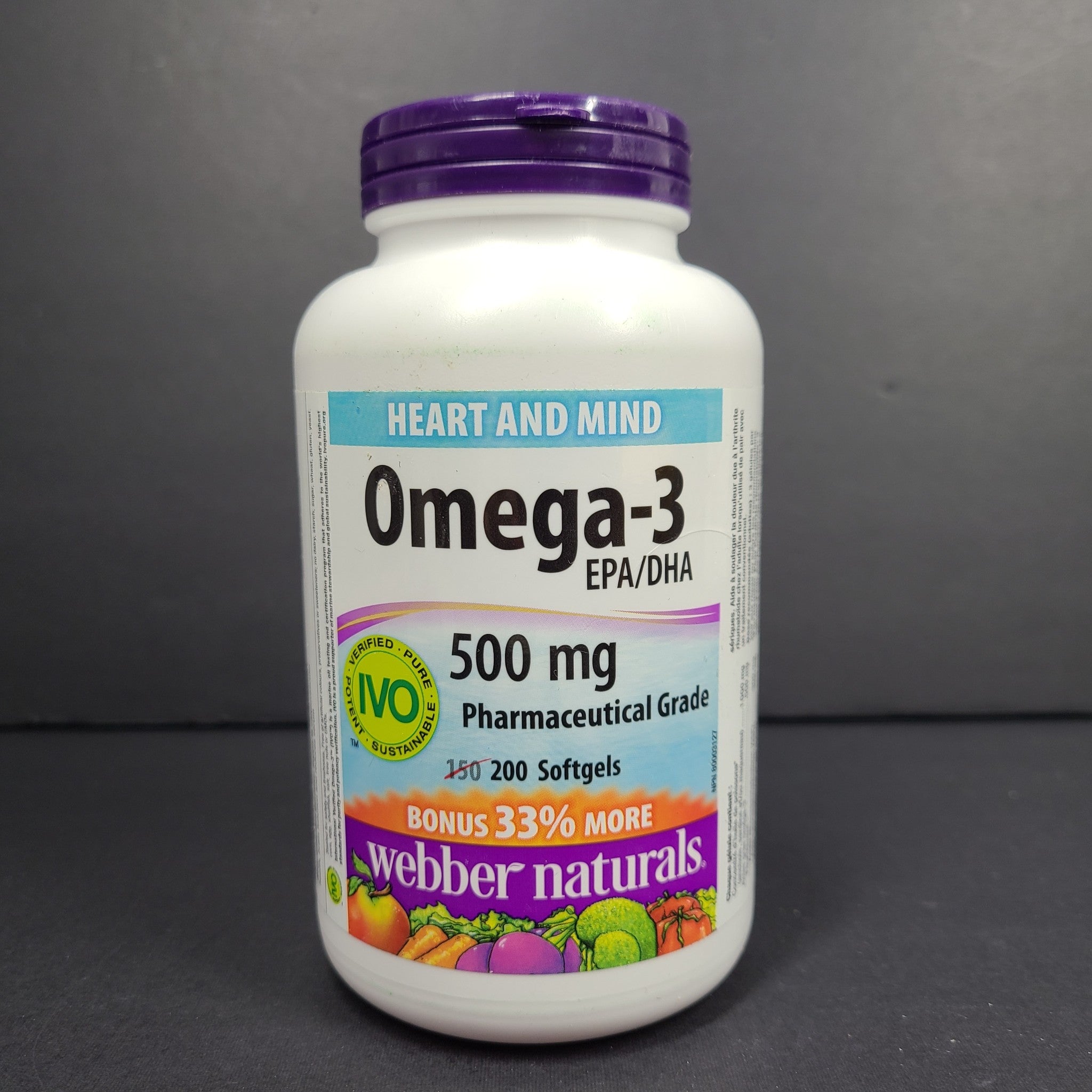 200 Ct Webber Naturals Omega-3 500mg EPA/DHA Pharma Grade 03/27