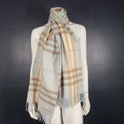 Burberry Classic Check Cashmere Scarf Light Blue Beige 66x12