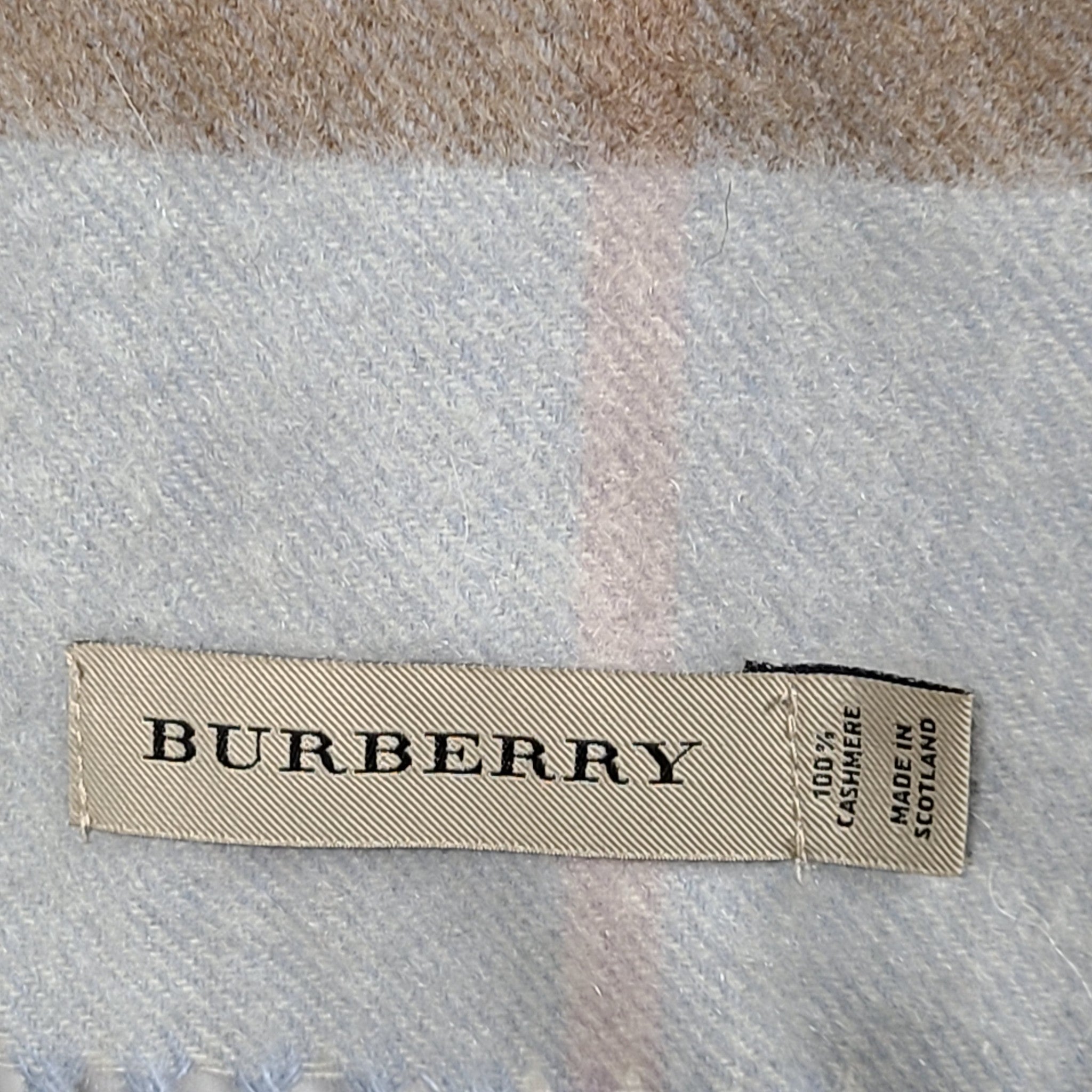 Burberry Classic Check Cashmere Scarf Light Blue Beige 66x12