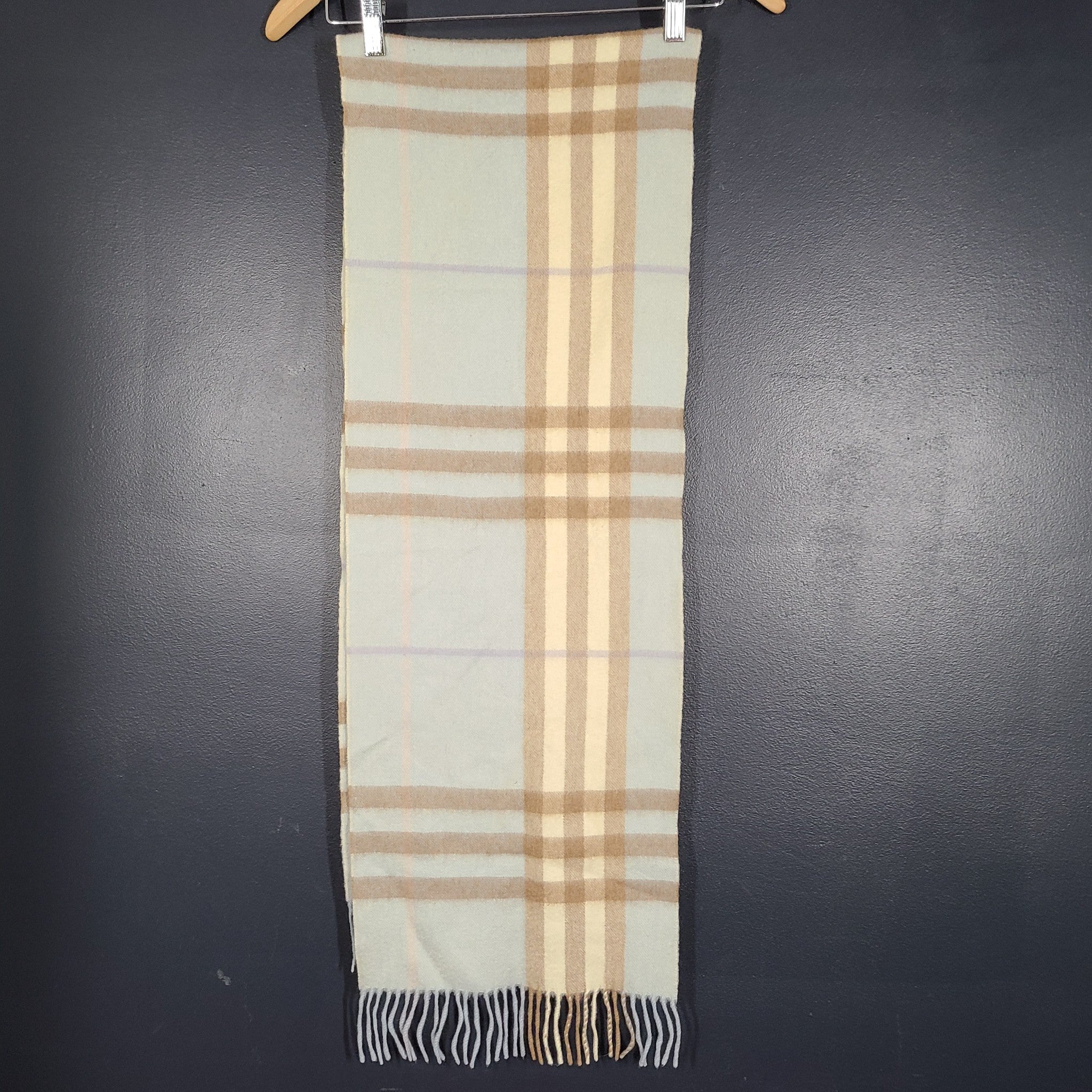 Burberry Classic Check Cashmere Scarf Light Blue Beige 66x12