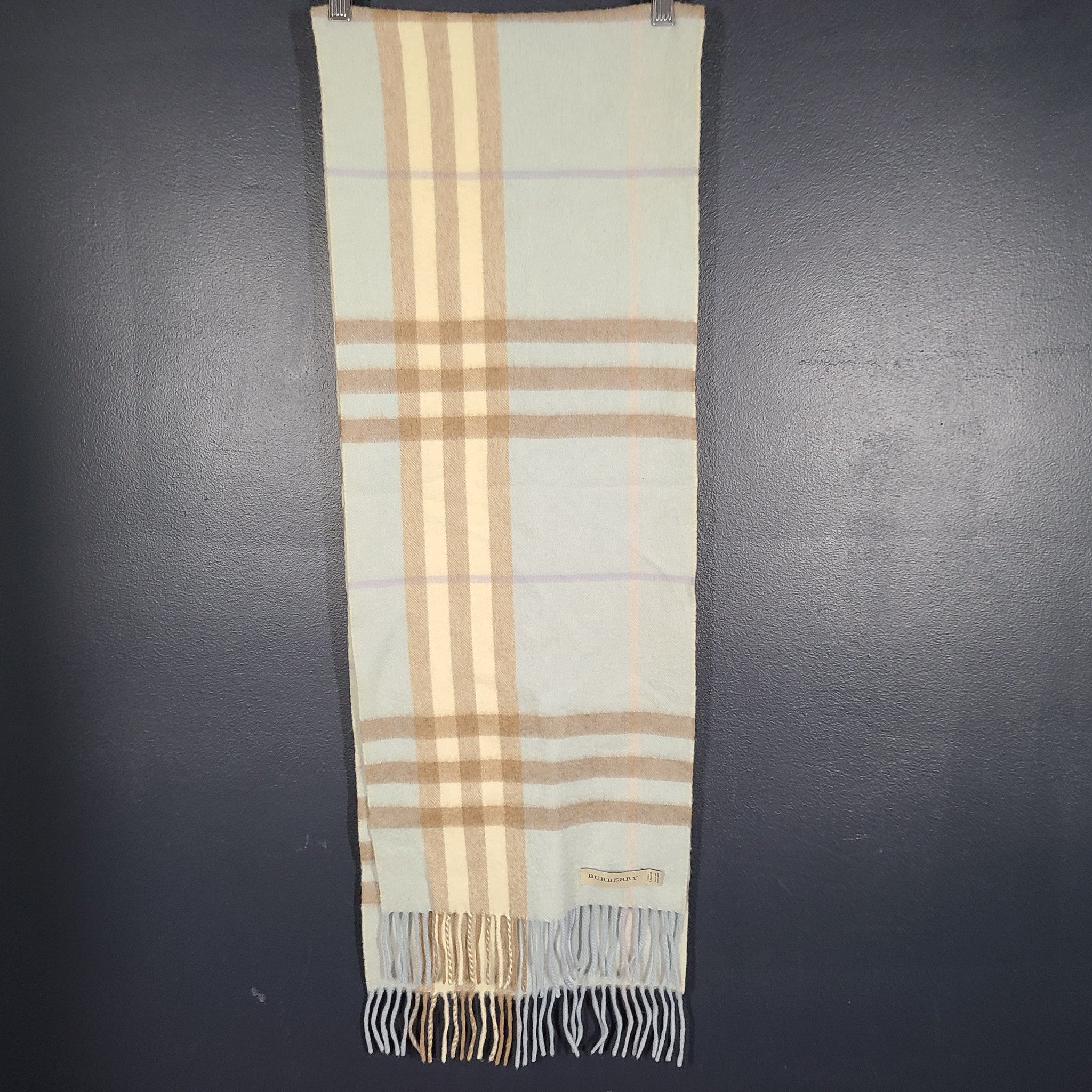 Burberry Classic Check Cashmere Scarf Light Blue Beige 66x12