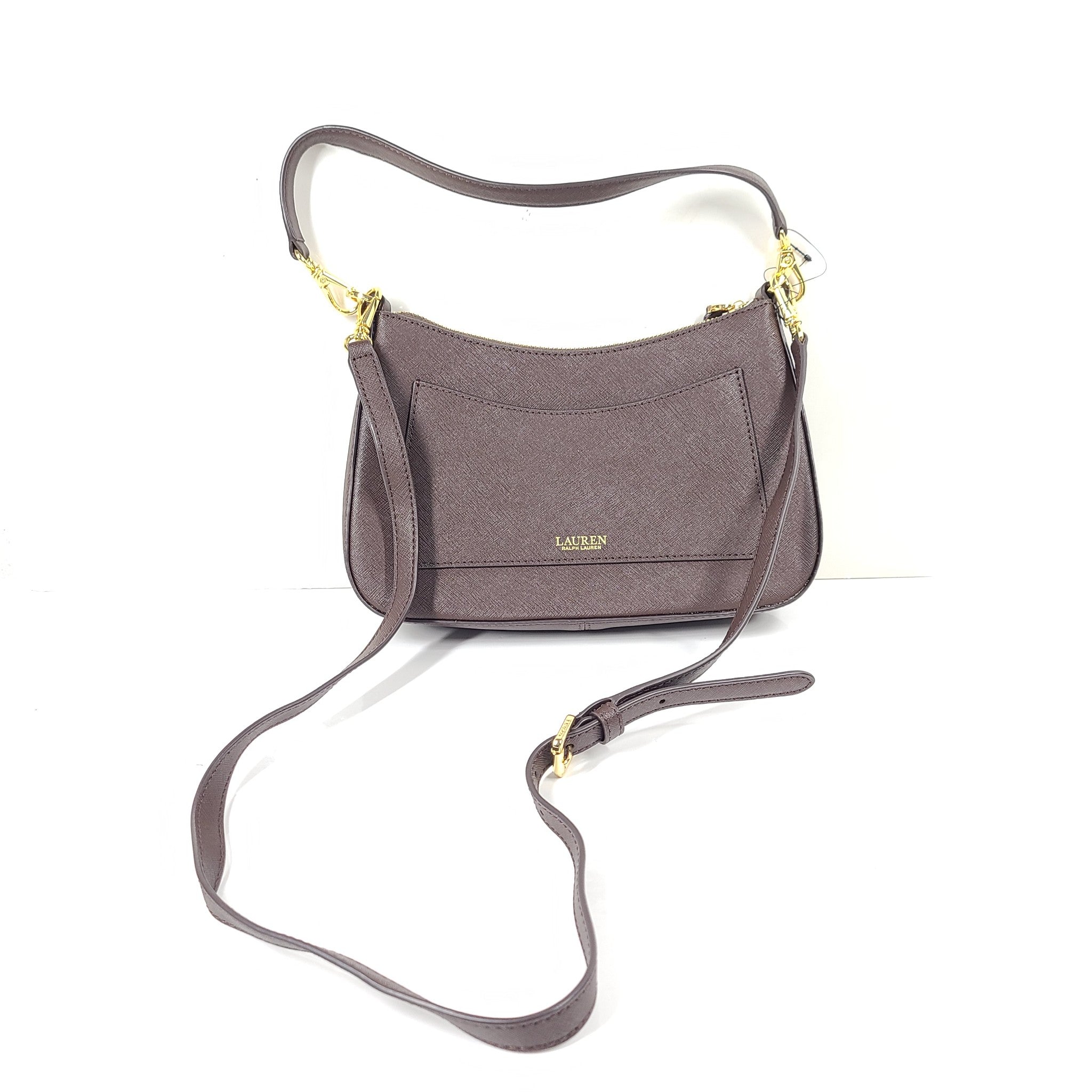 Polo Ralph Lauren Crosshatch Leather Medium Danni Bag Dark Brown
