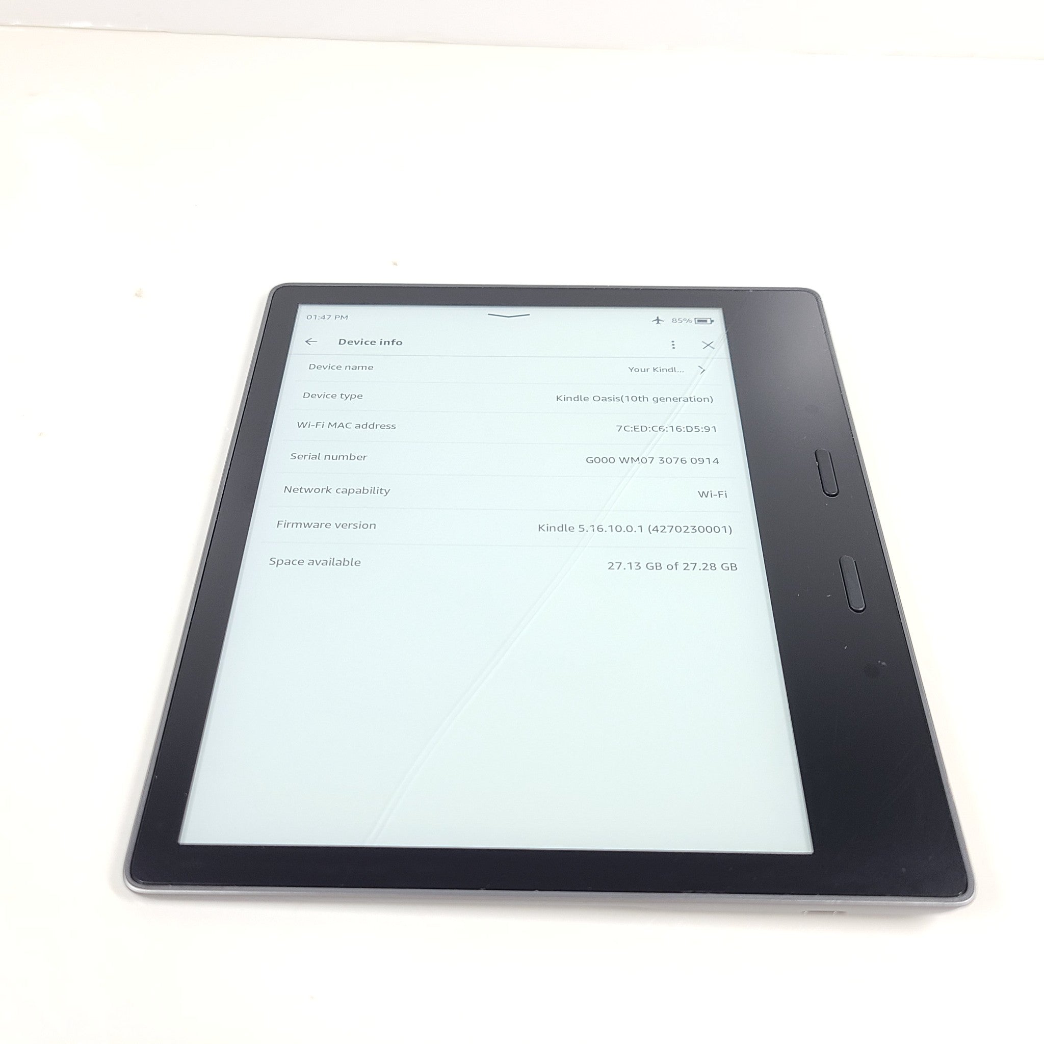 Amazon Kindle Oasis 10th Generation 32GB, Wi-Fi, 7in - Graphite - READ SCREEN!