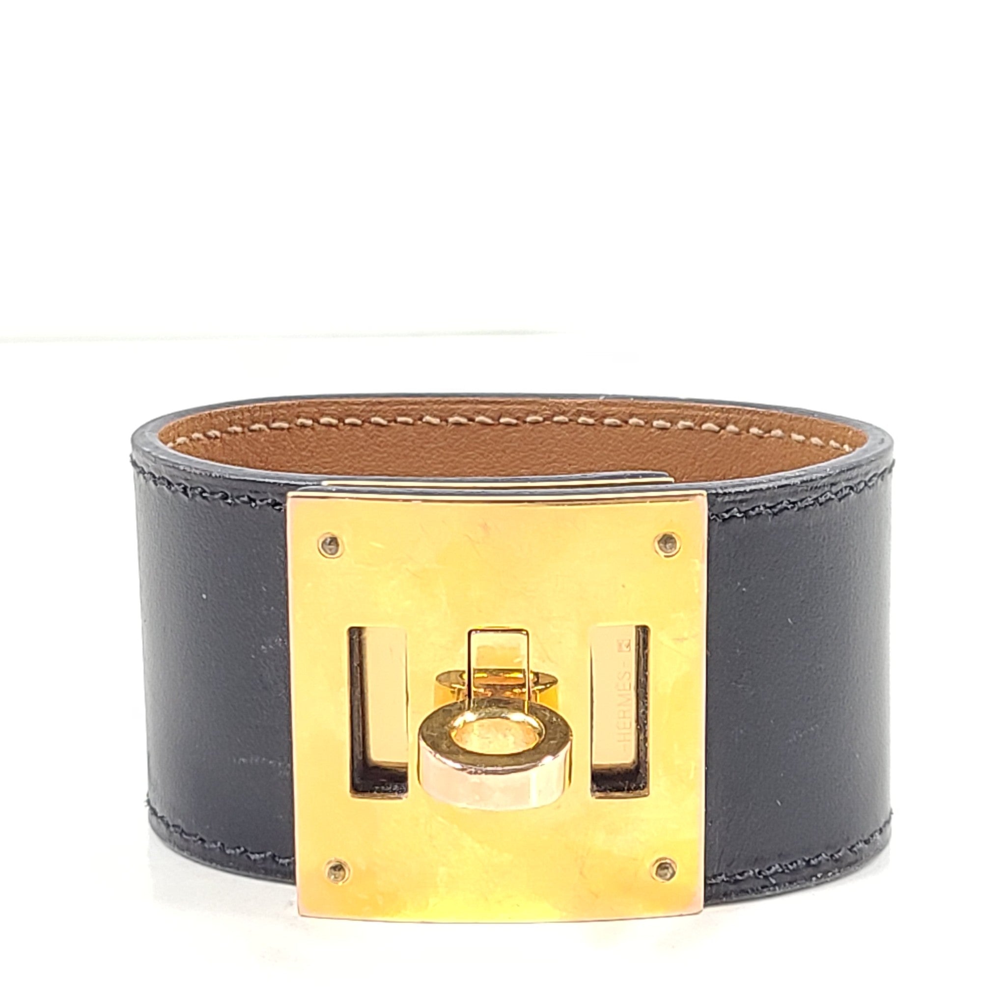 Hermes Kelly Dog Bracelet Gold Black Sz T1 XS 100% Authentic