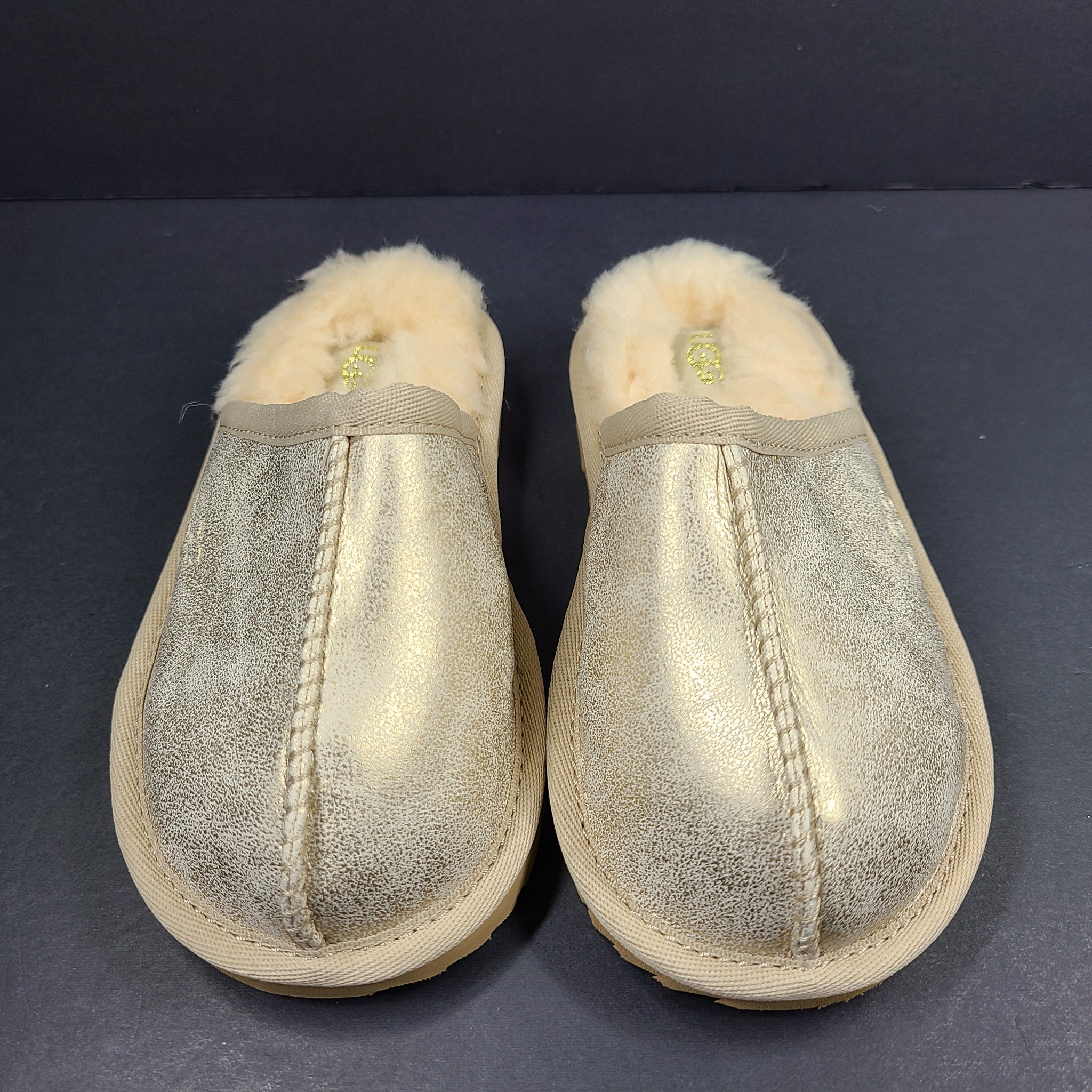 UGG Toddler Kid Keegan Metallic UGGplush Faux Fur Lined Slipper Gold Size 10