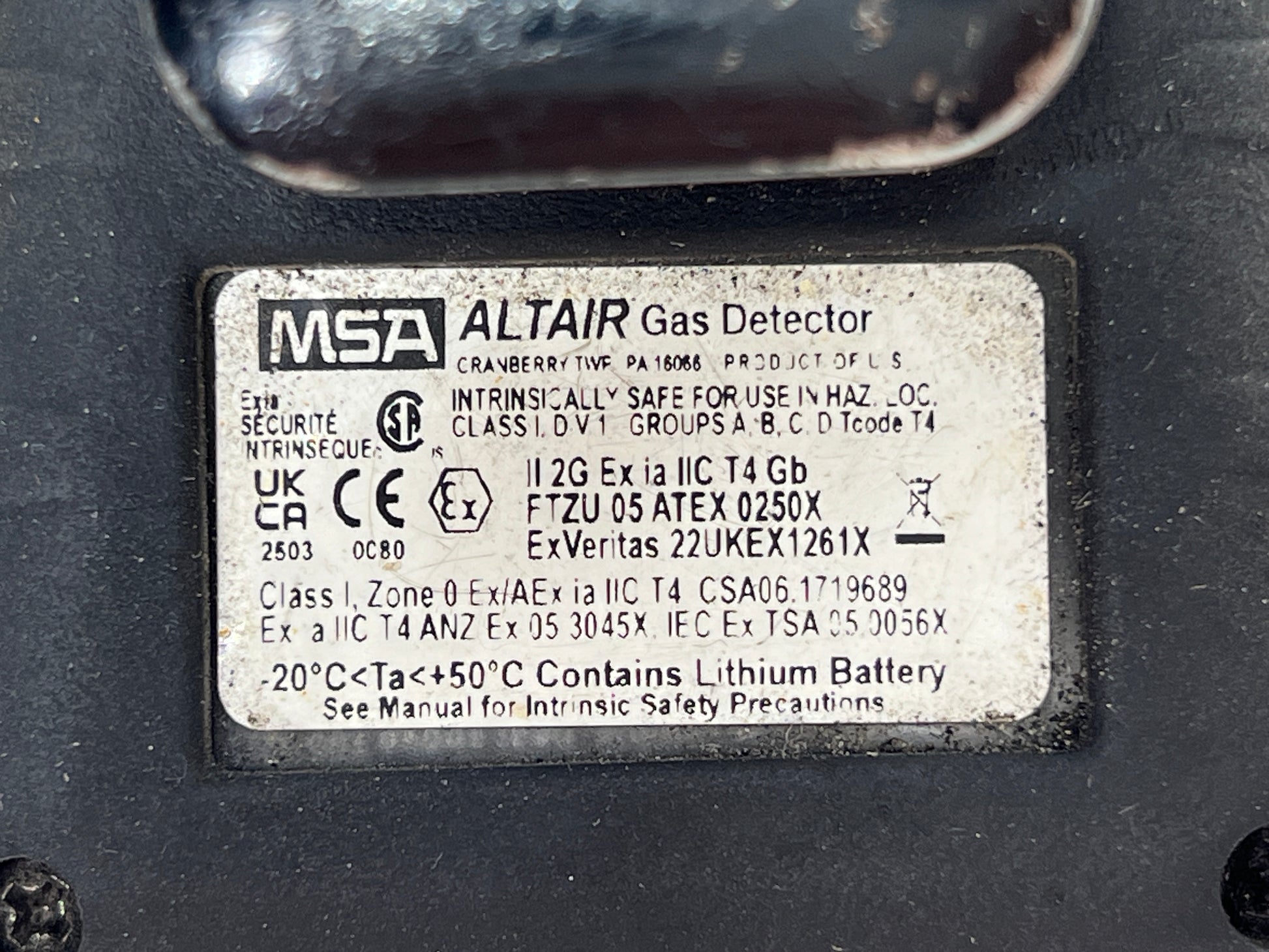 Portable black MSA Altair H2S gas detector showing 4 months remaining.