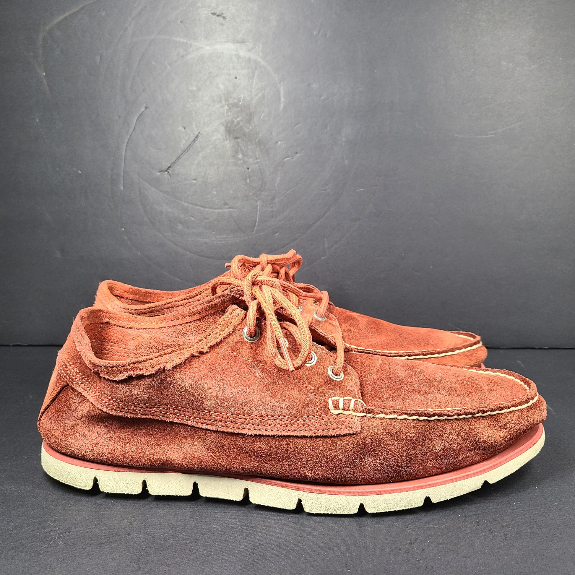 A pair of men's Timberland SensorFlex suede shoes in a rustic color
