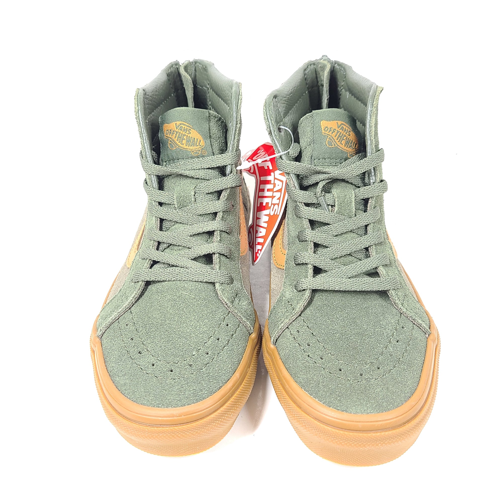 A pair of Vans Off the Wall High-Top Sneakers in Khaki and Gum for Kids size 1.5