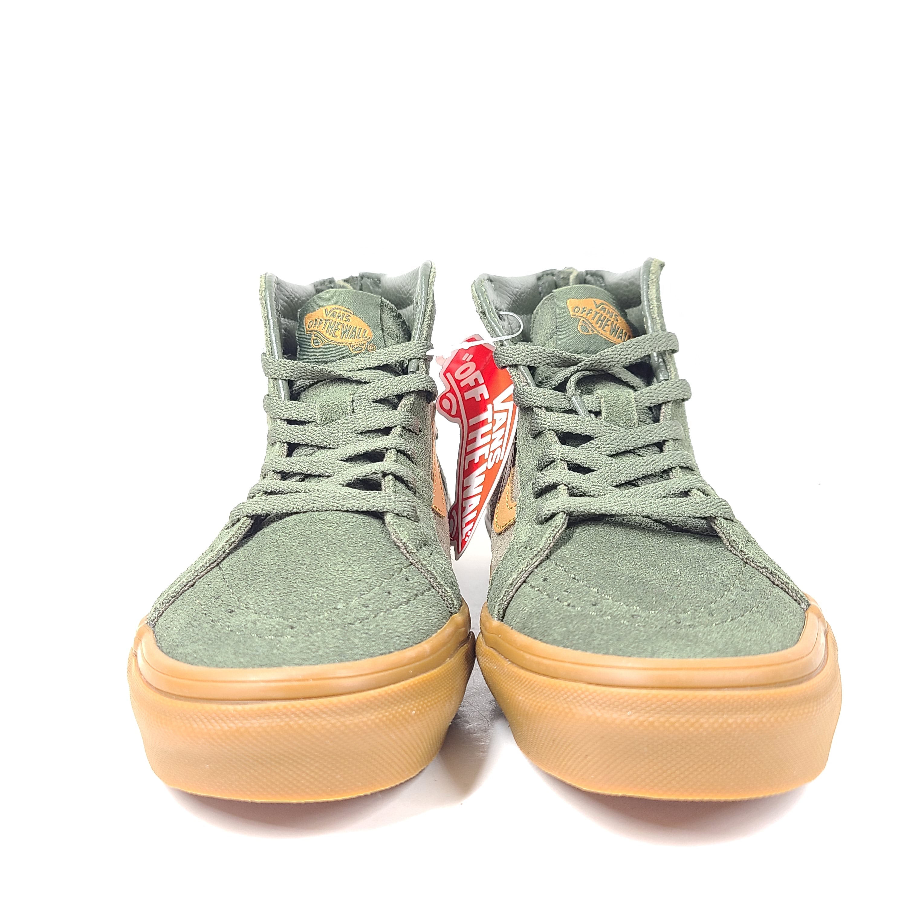 A pair of Vans Off the Wall High-Top Sneakers in Khaki and Gum for Kids size 1.5
